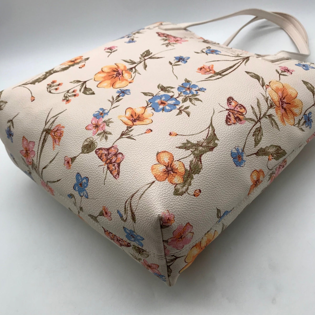 Lauren Conrad Cream Faux Leather Floral Tote Bag