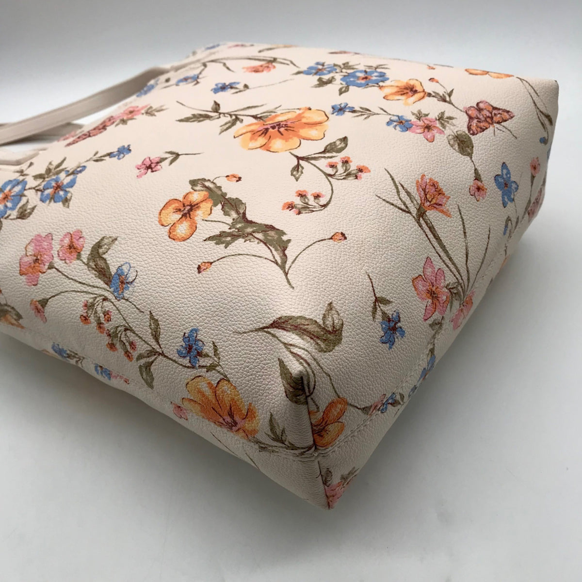 Lauren Conrad Cream Faux Leather Floral Tote Bag