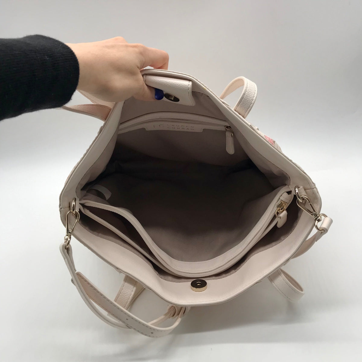 Lauren Conrad Cream Faux Leather Floral Tote Bag
