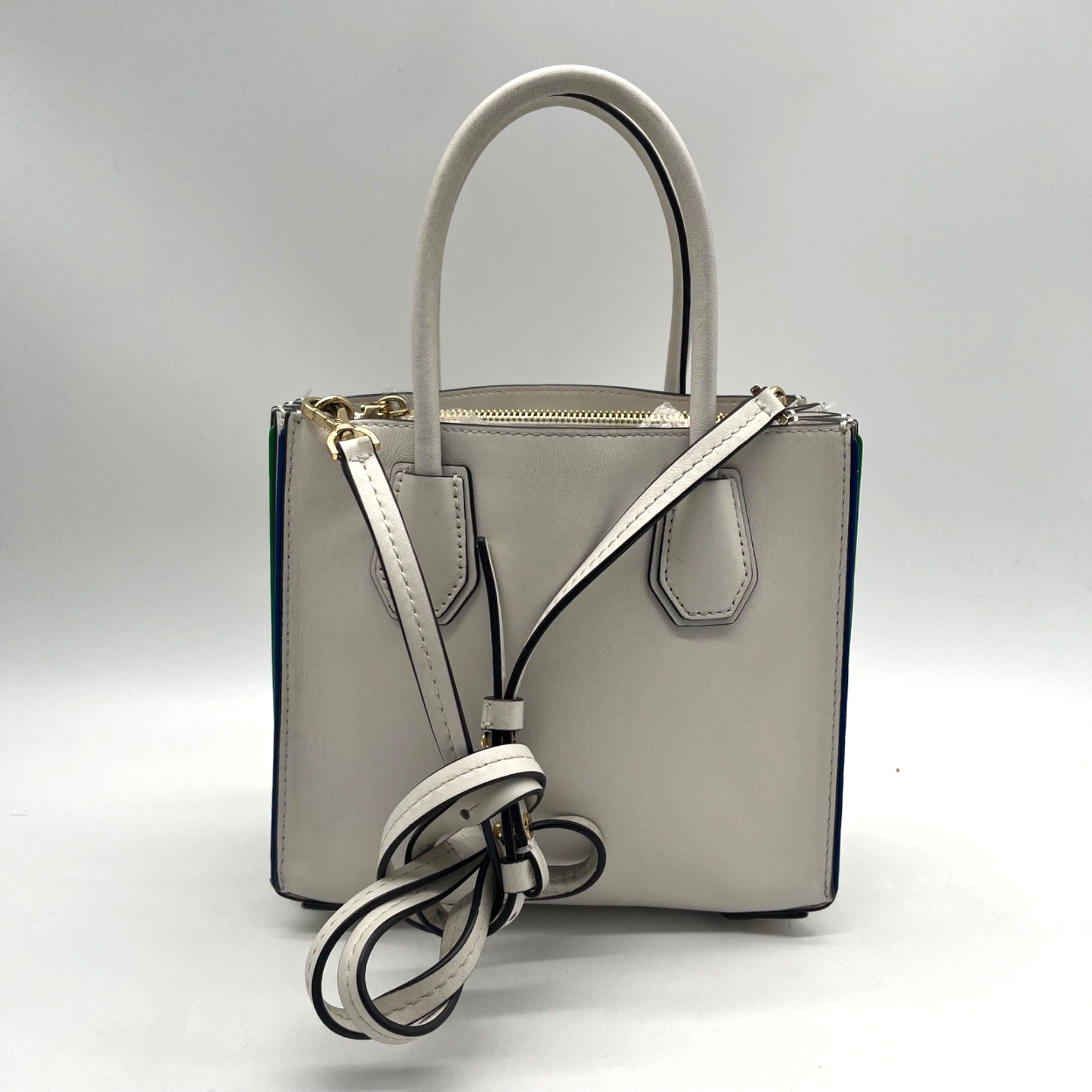 Michael Kors White Mercer Rainbow Trim Crossbody Tote