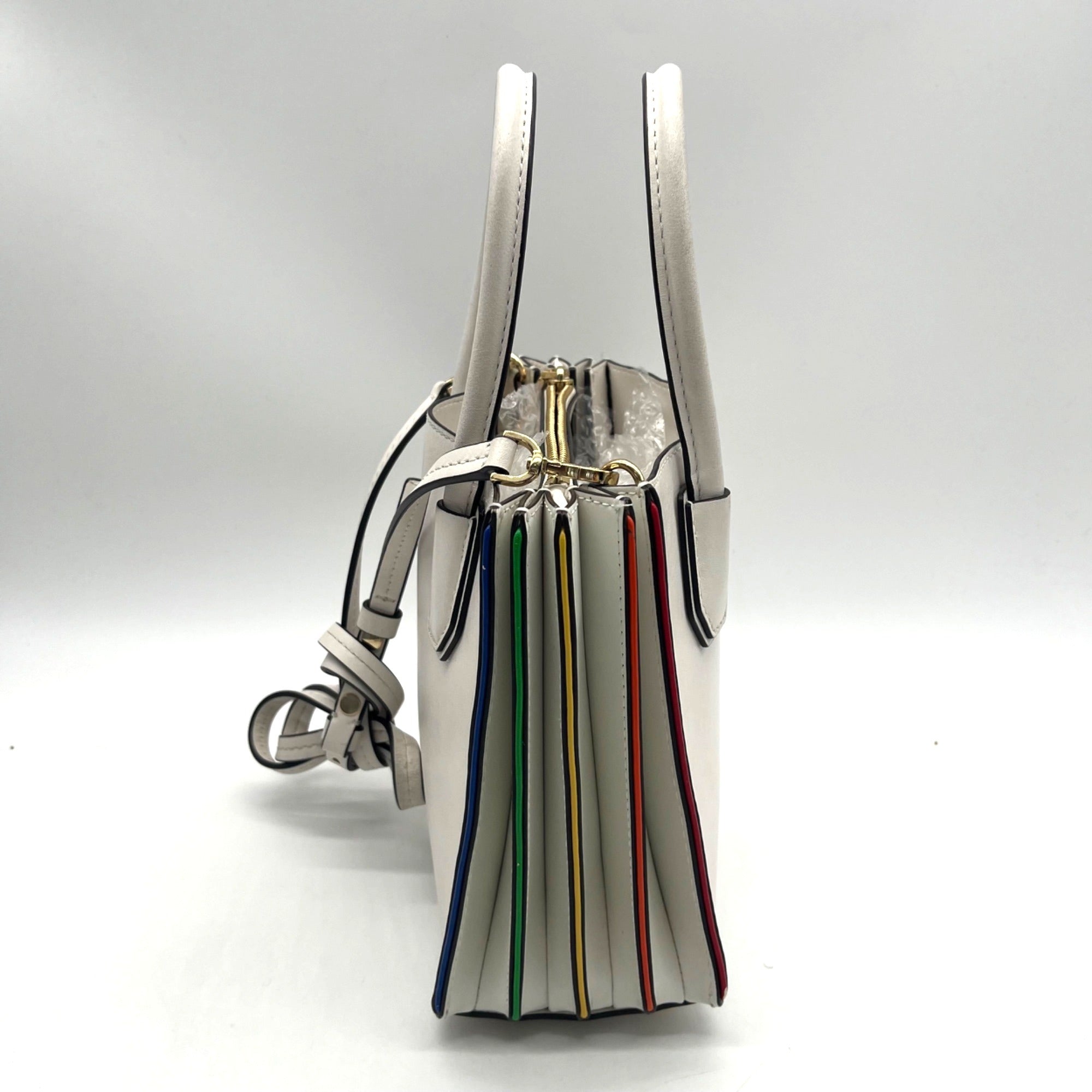 Michael Kors White Mercer Rainbow Trim Crossbody Tote