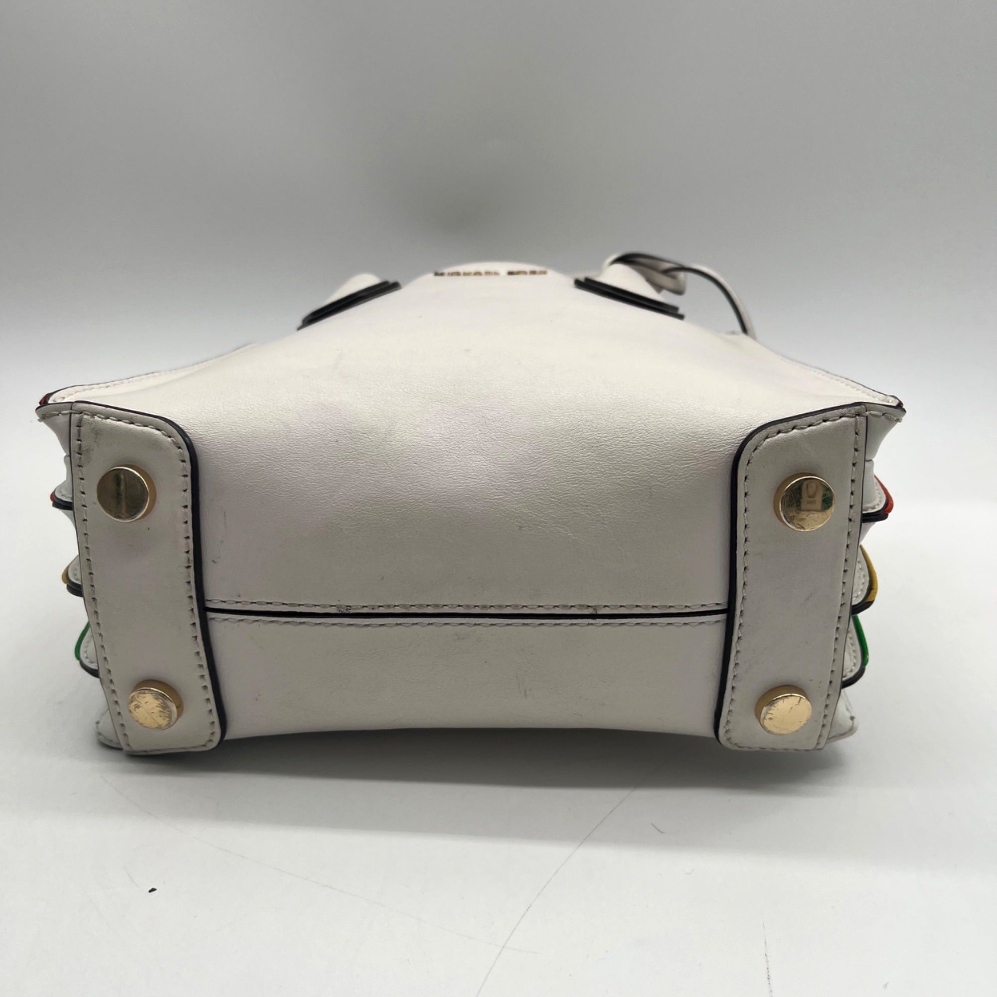 Michael Kors White Mercer Rainbow Trim Crossbody Tote