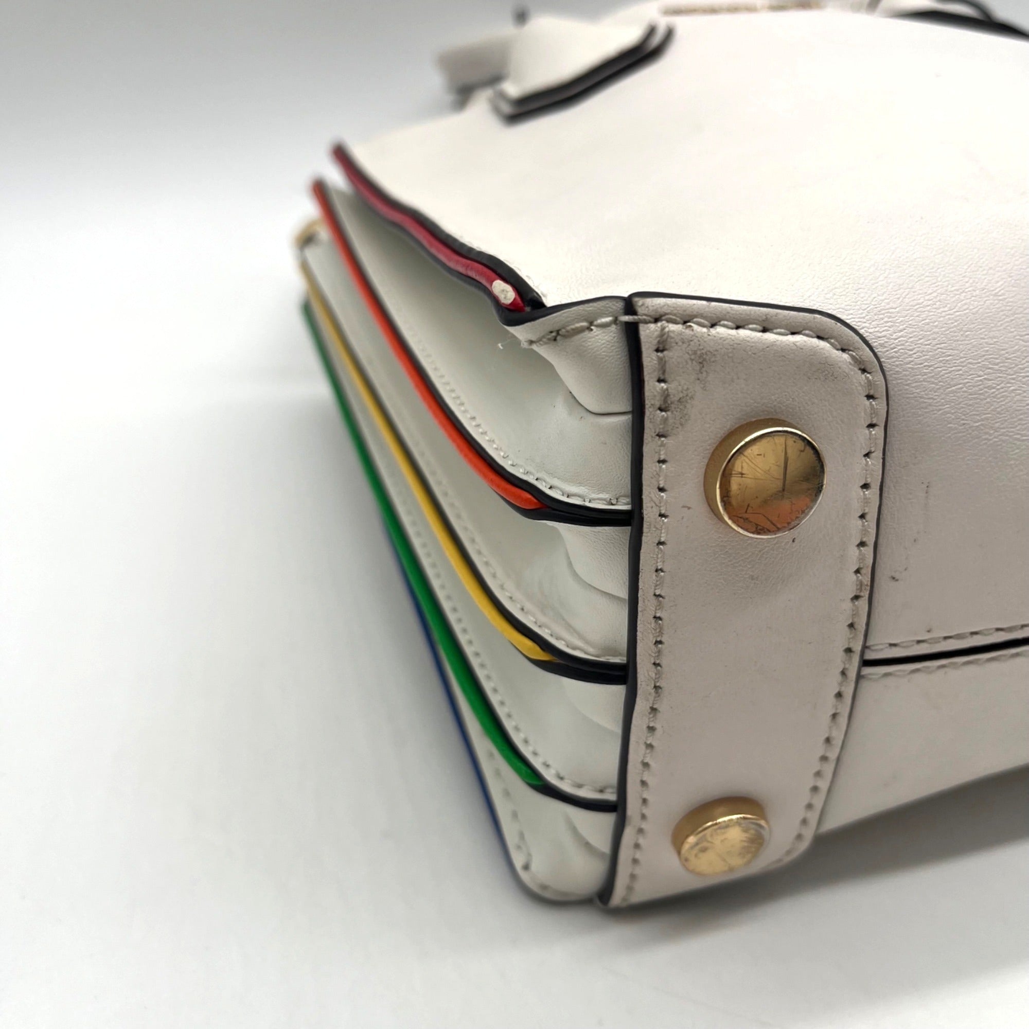 Michael Kors White Mercer Rainbow Trim Crossbody Tote