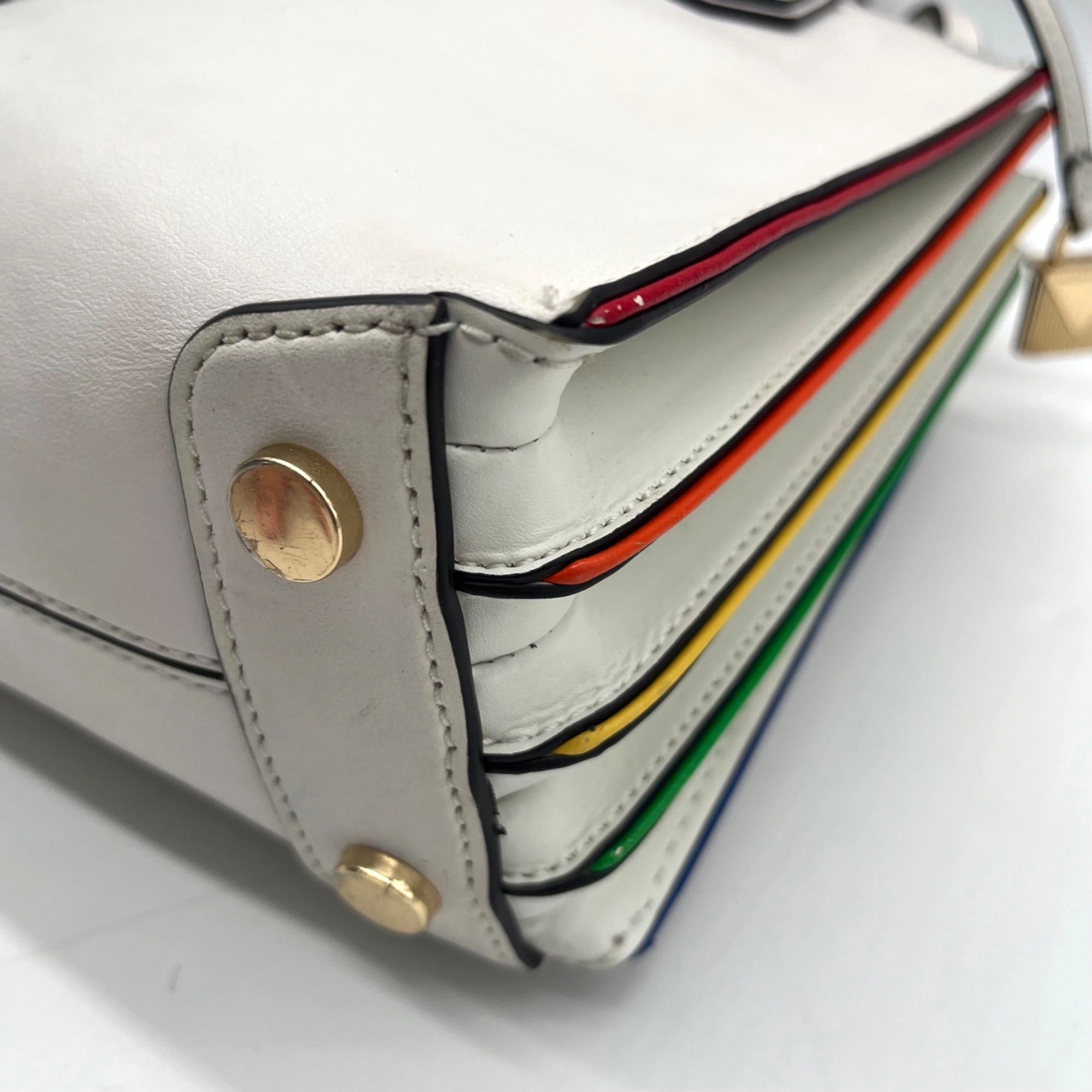 Michael Kors White Mercer Rainbow Trim Crossbody Tote