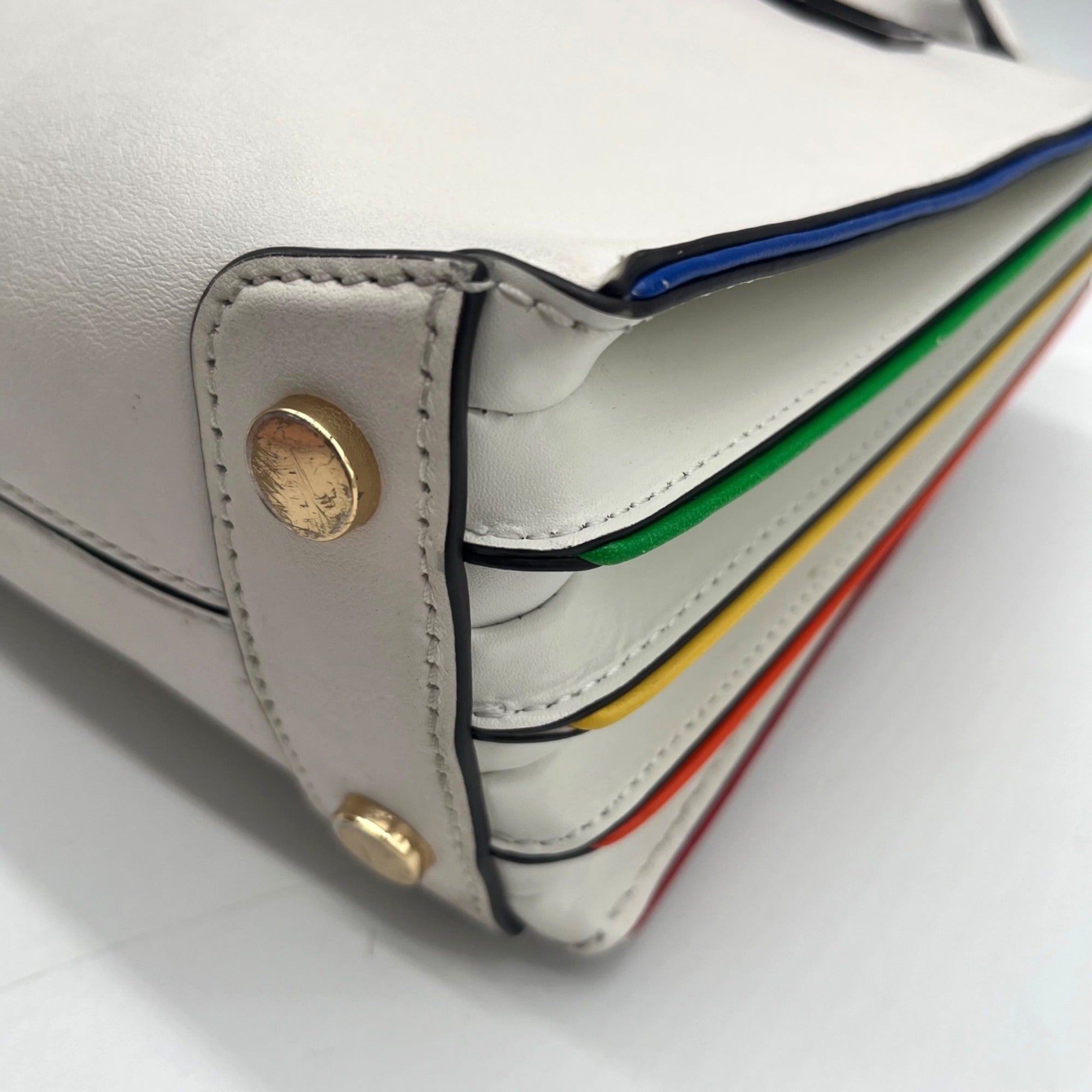 Michael Kors White Mercer Rainbow Trim Crossbody Tote