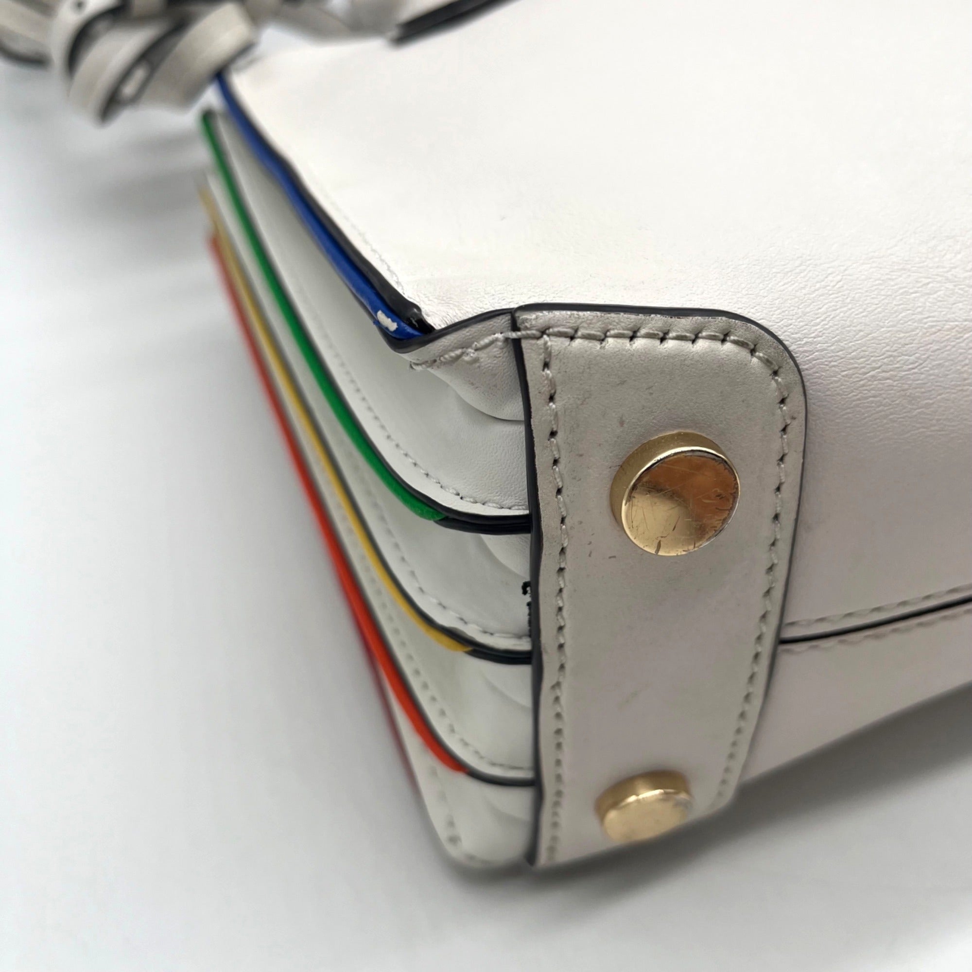 Michael Kors White Mercer Rainbow Trim Crossbody Tote