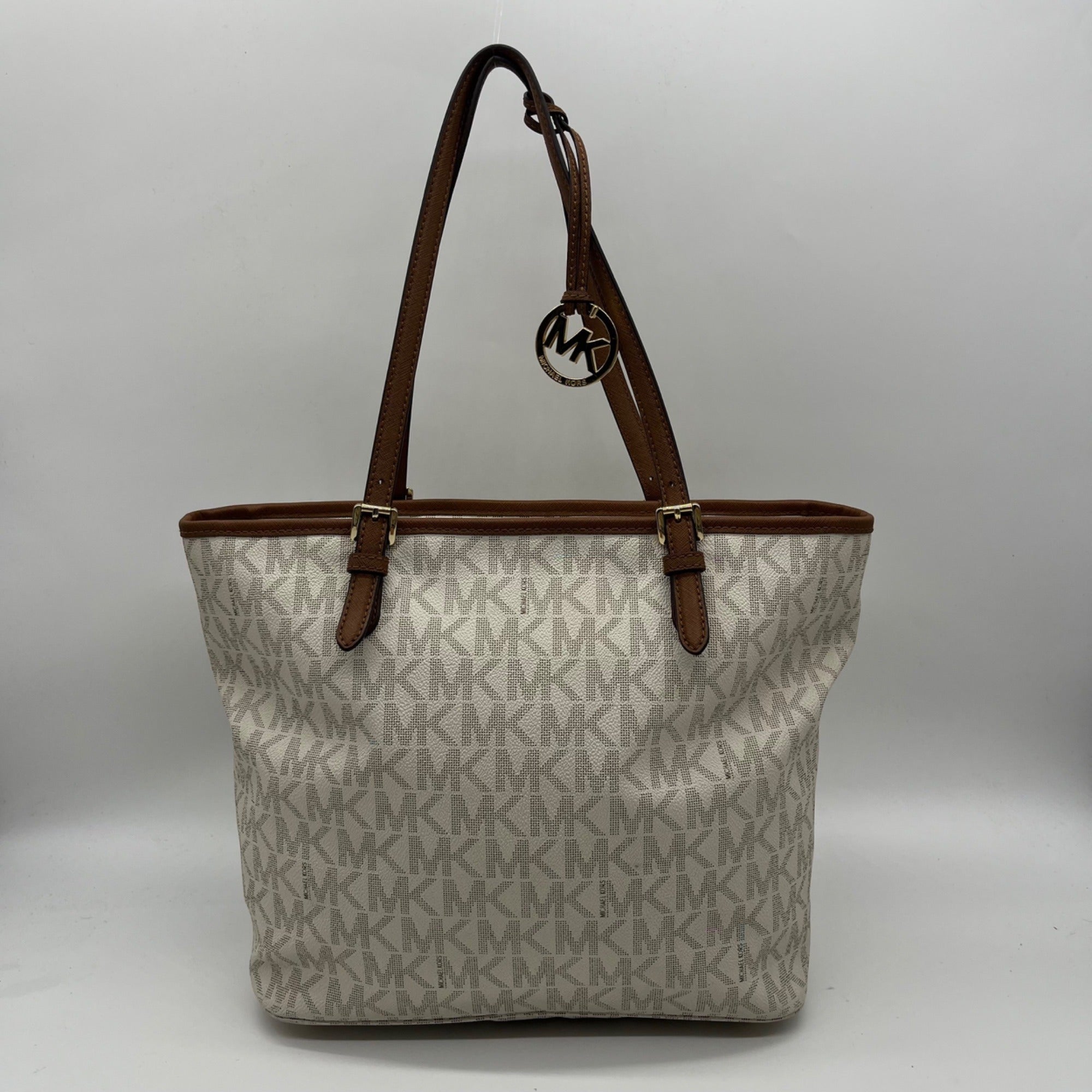 Michael Kors Beige Medium Jet Set Logo Pocket Tote Bag