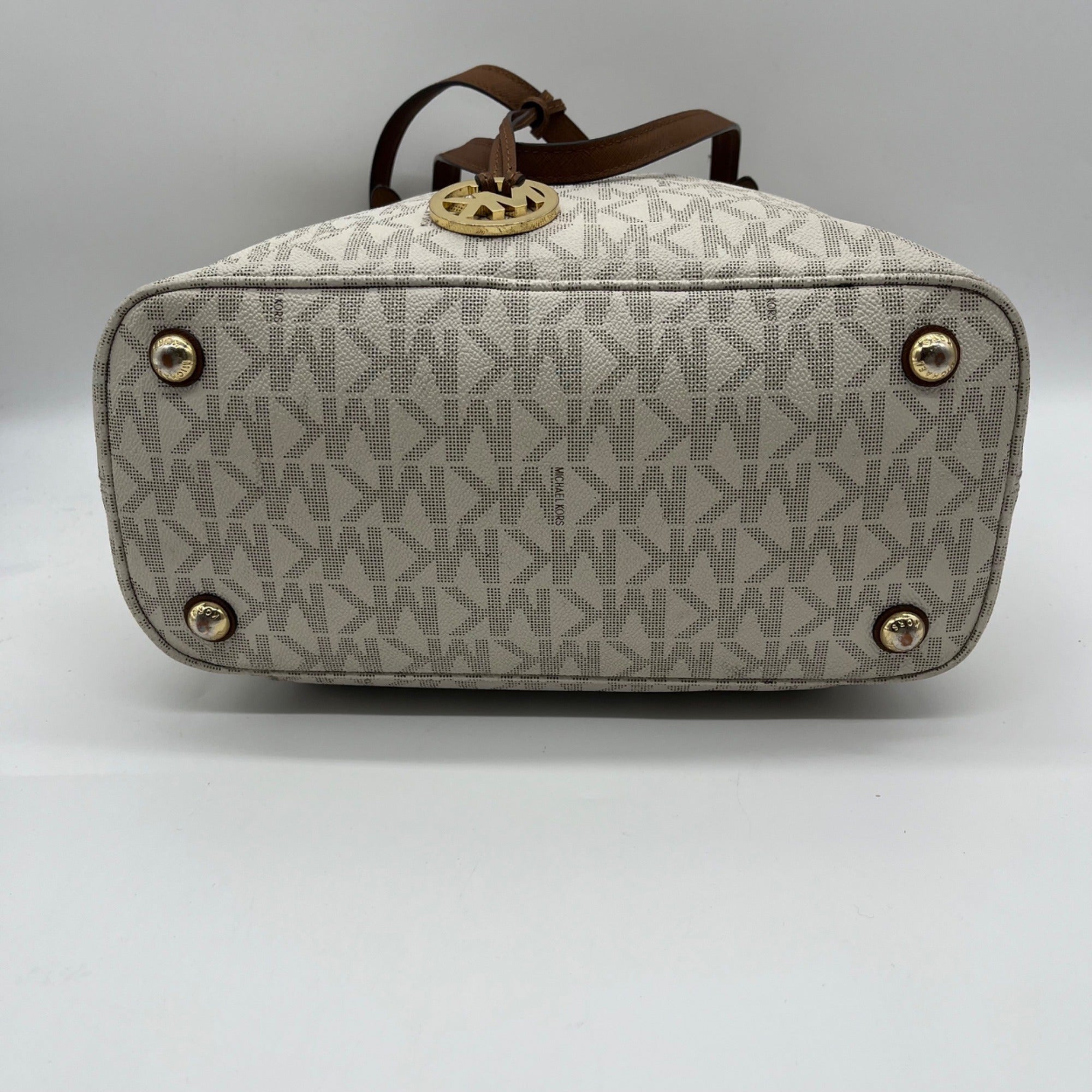 Michael Kors Beige Medium Jet Set Logo Pocket Tote Bag
