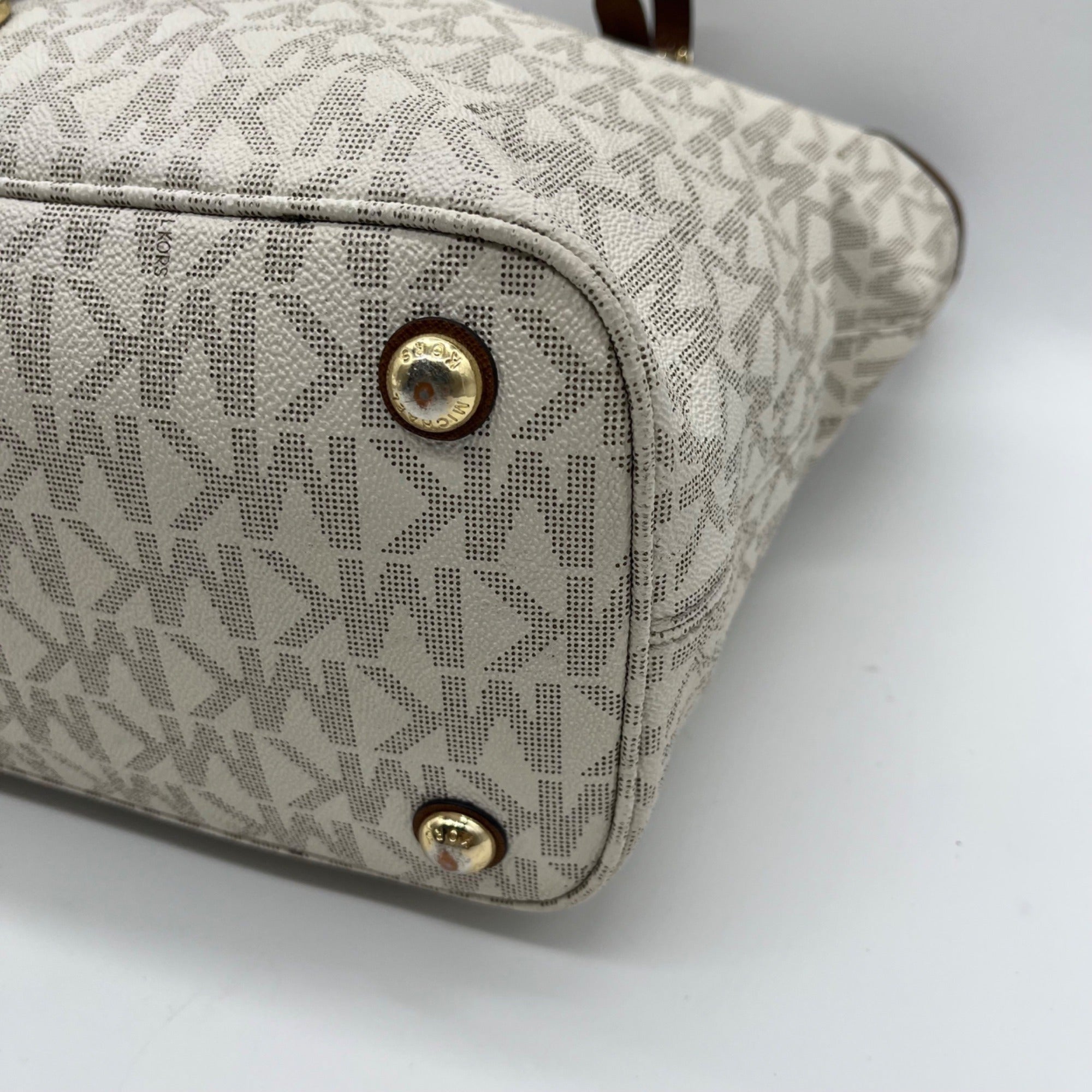 Michael Kors Beige Medium Jet Set Logo Pocket Tote Bag