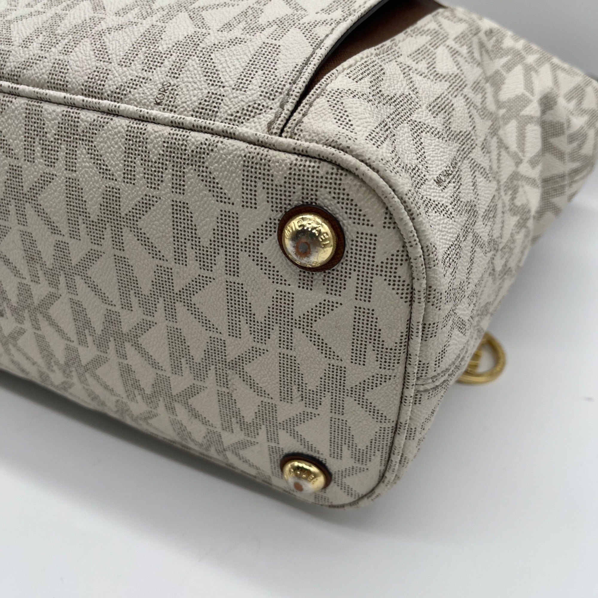 Michael Kors Beige Medium Jet Set Logo Pocket Tote Bag