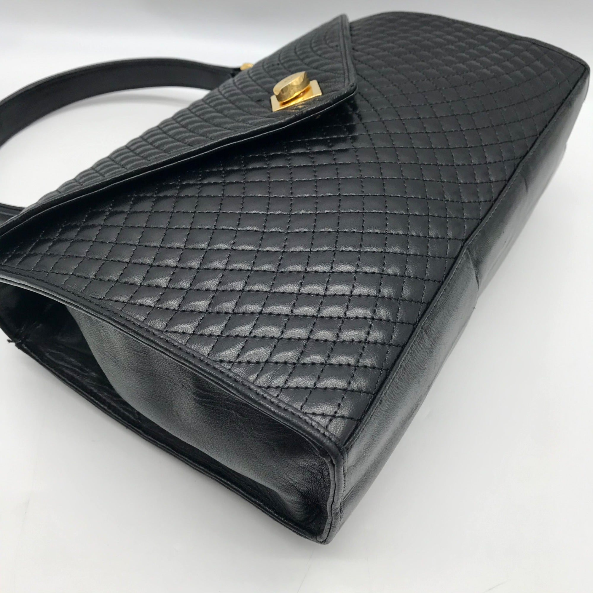 Bally Black Quilted Leather Top Handle Handbag