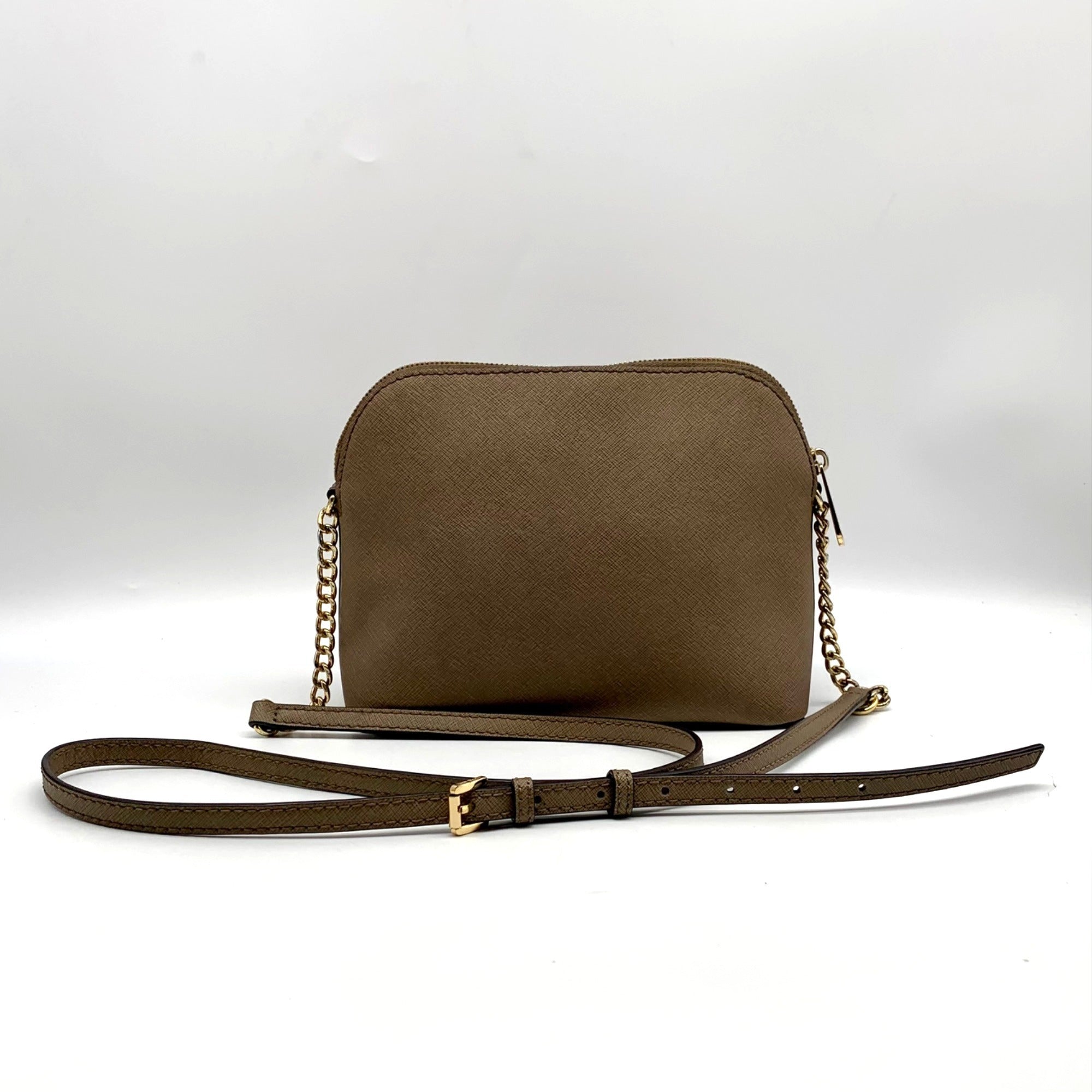 Michael Kors Large Cindy Taupe Saffiano Leather Domed Crossbody