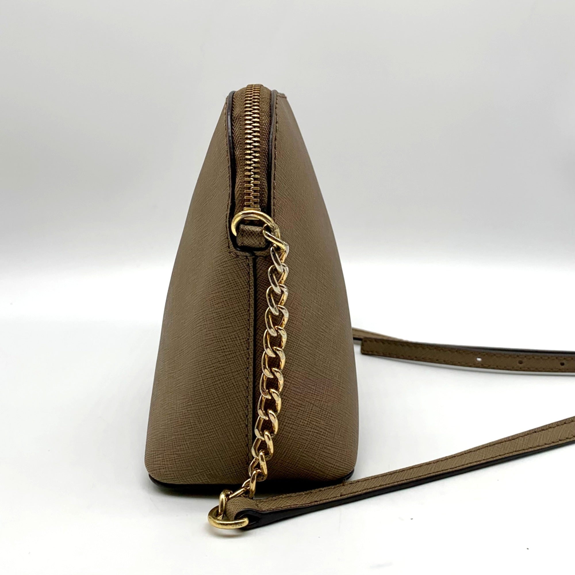 Michael Kors Large Cindy Taupe Saffiano Leather Domed Crossbody