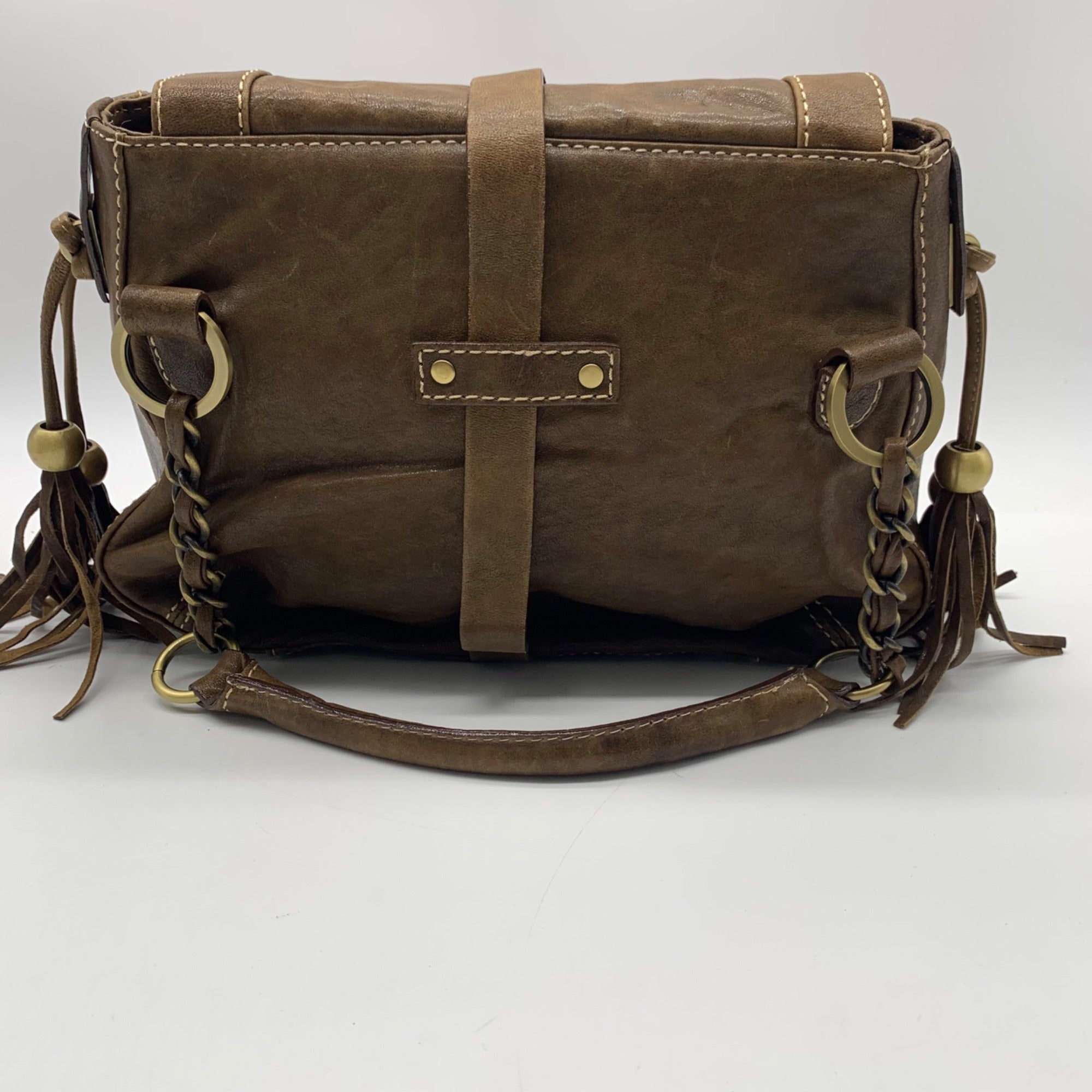 The Real McCoy Brown And Brass Studded Hobo Shoulder Bag
