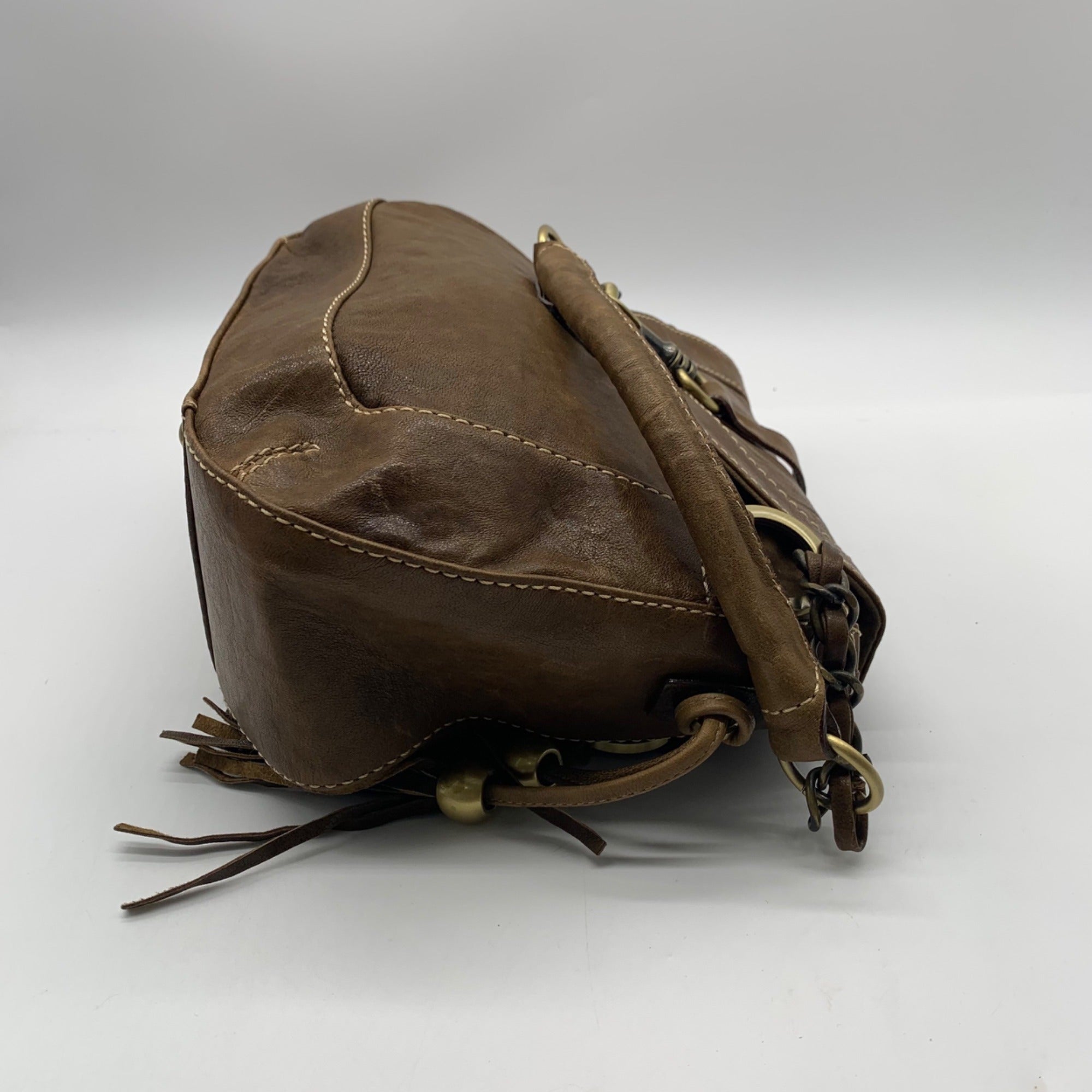 The Real McCoy Brown And Brass Studded Hobo Shoulder Bag