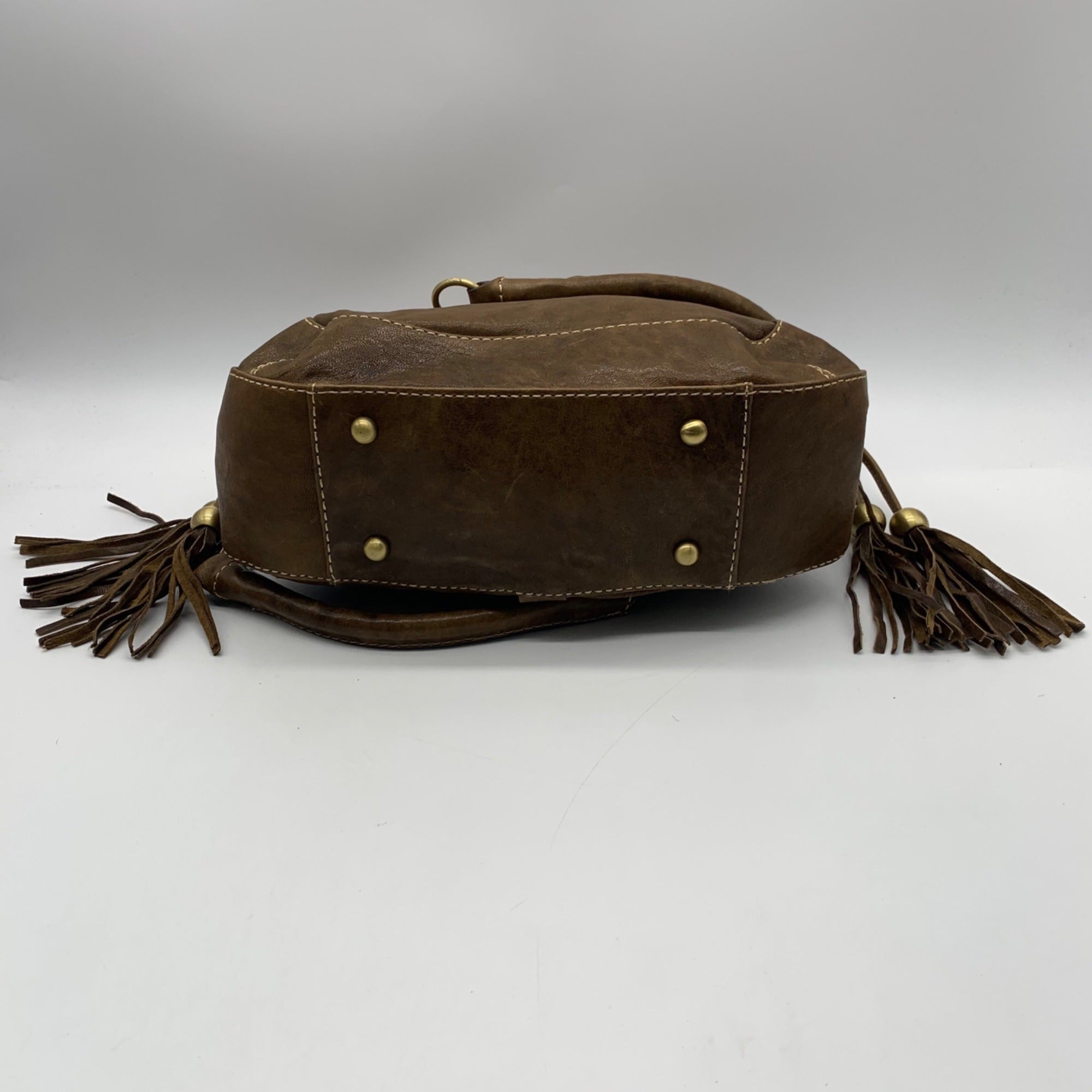 The Real McCoy Brown And Brass Studded Hobo Shoulder Bag