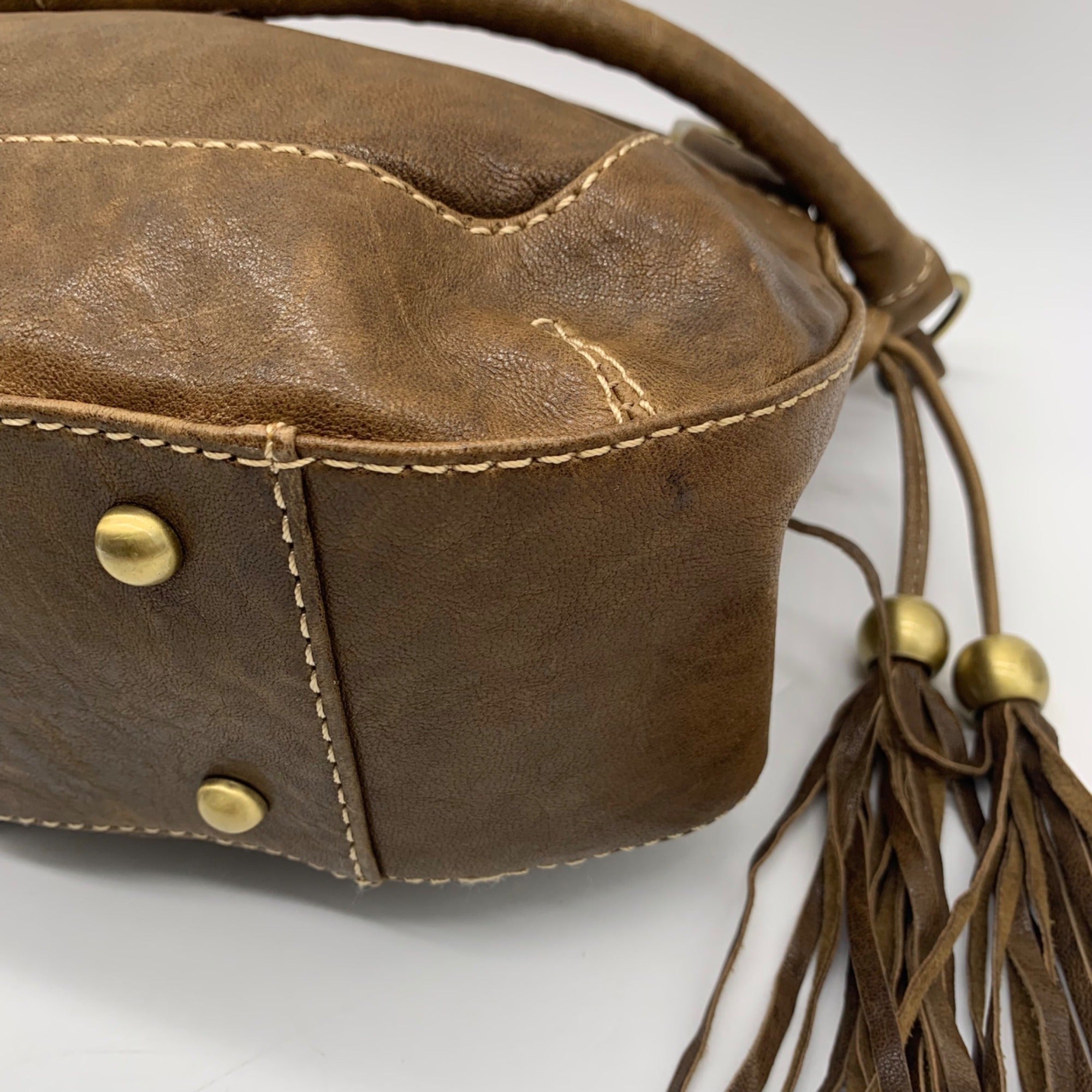 The Real McCoy Brown And Brass Studded Hobo Shoulder Bag