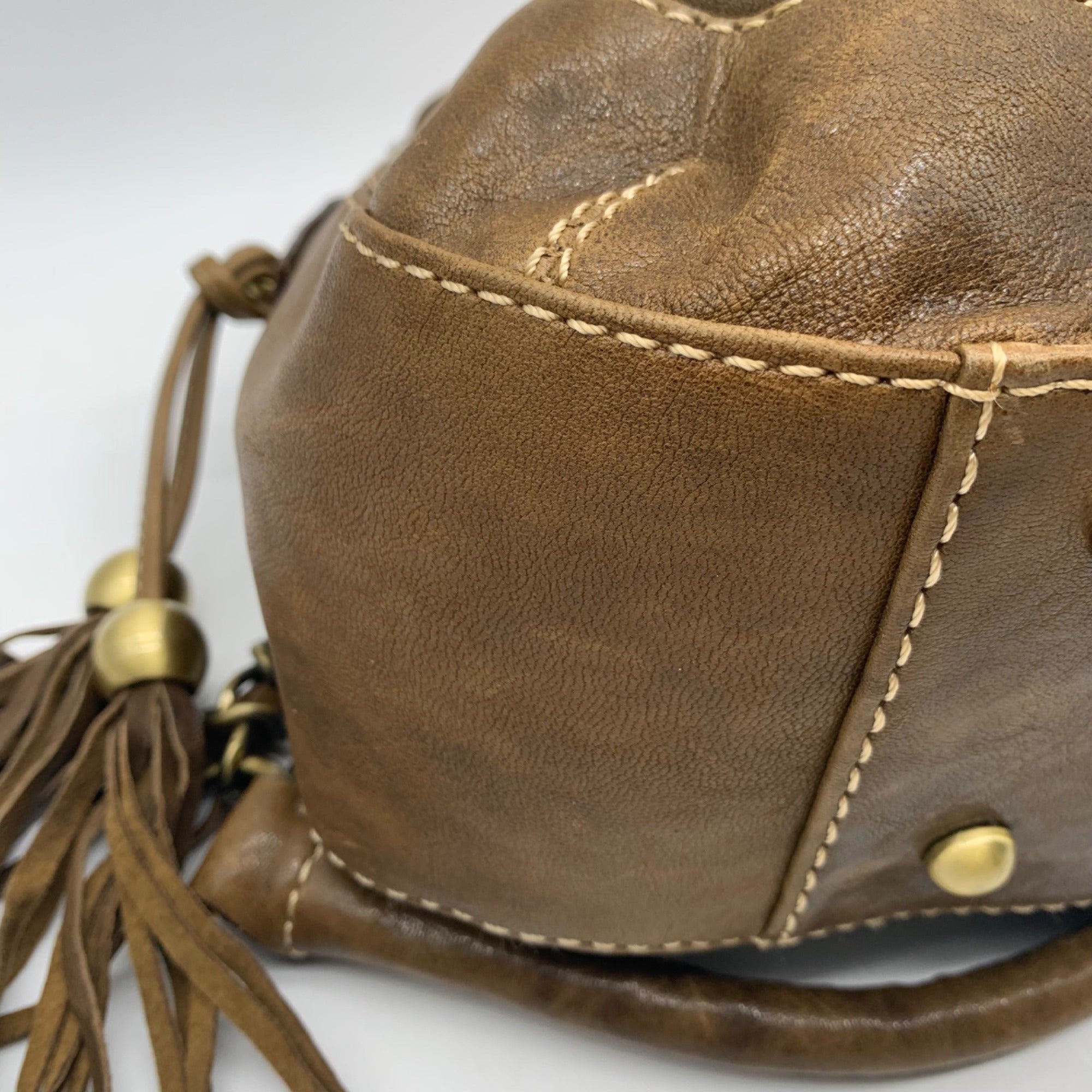 The Real McCoy Brown And Brass Studded Hobo Shoulder Bag