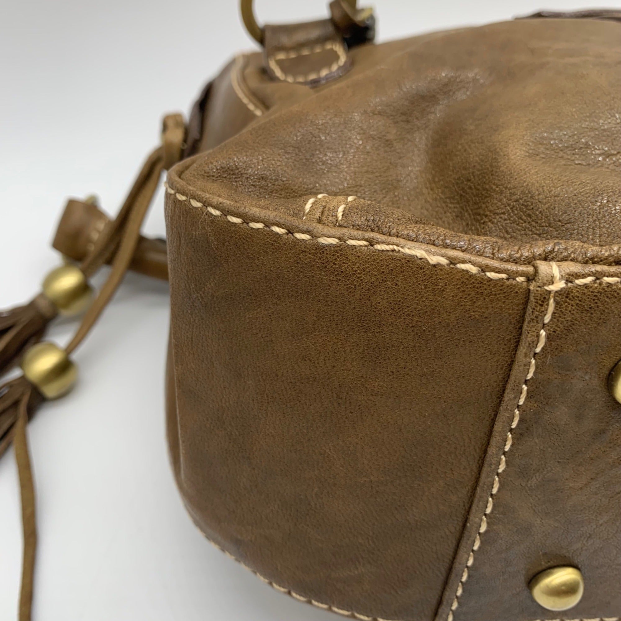 The Real McCoy Brown And Brass Studded Hobo Shoulder Bag