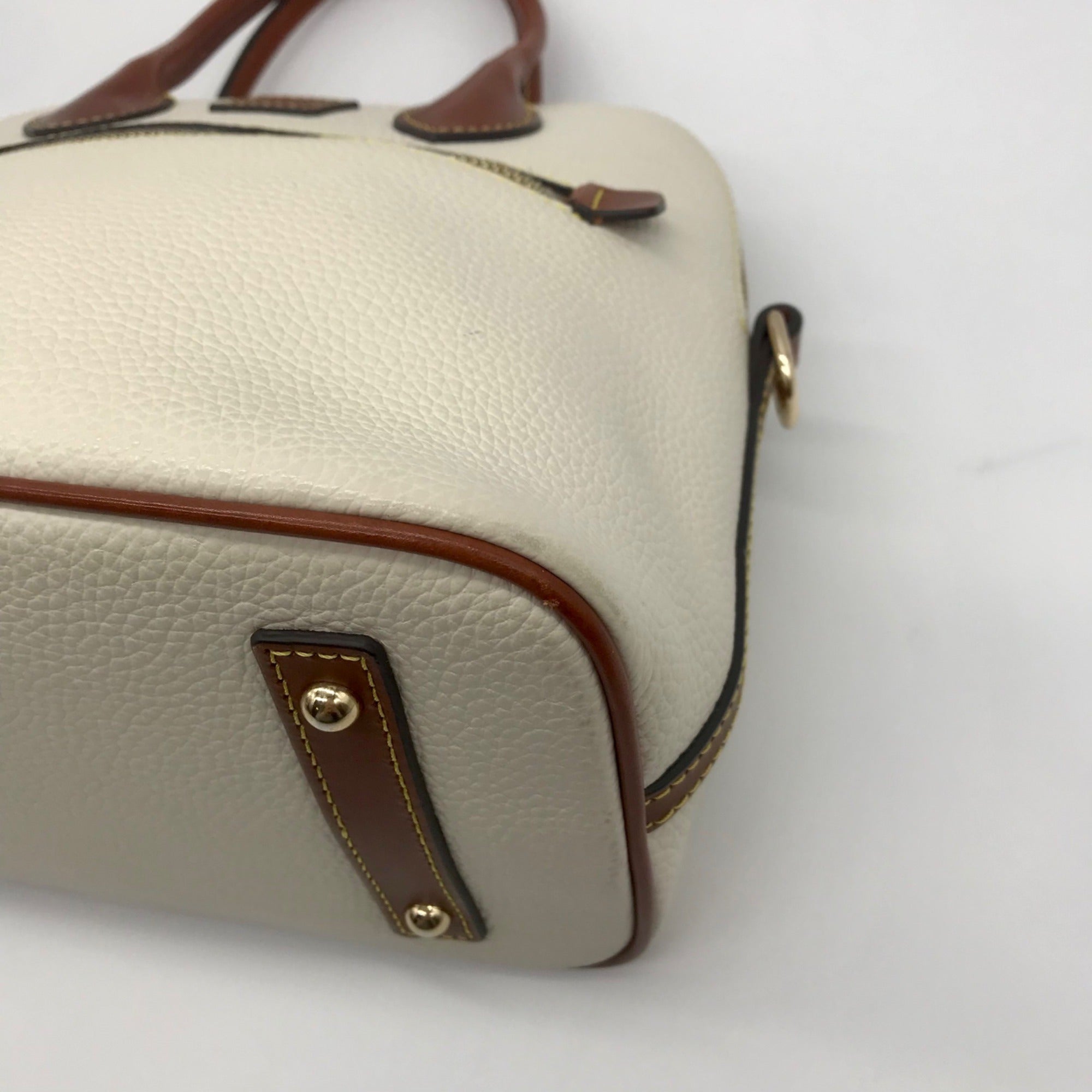 Dooney &amp; Bourke Cream Pebbled Leather Dome Satchel
