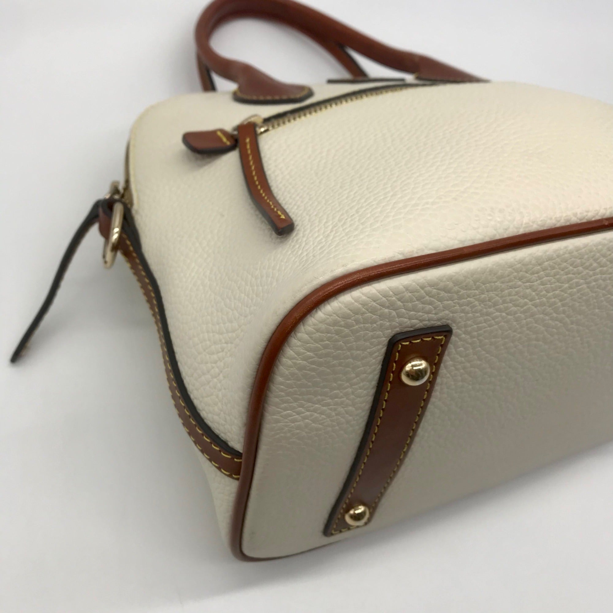 Dooney &amp; Bourke Cream Pebbled Leather Dome Satchel