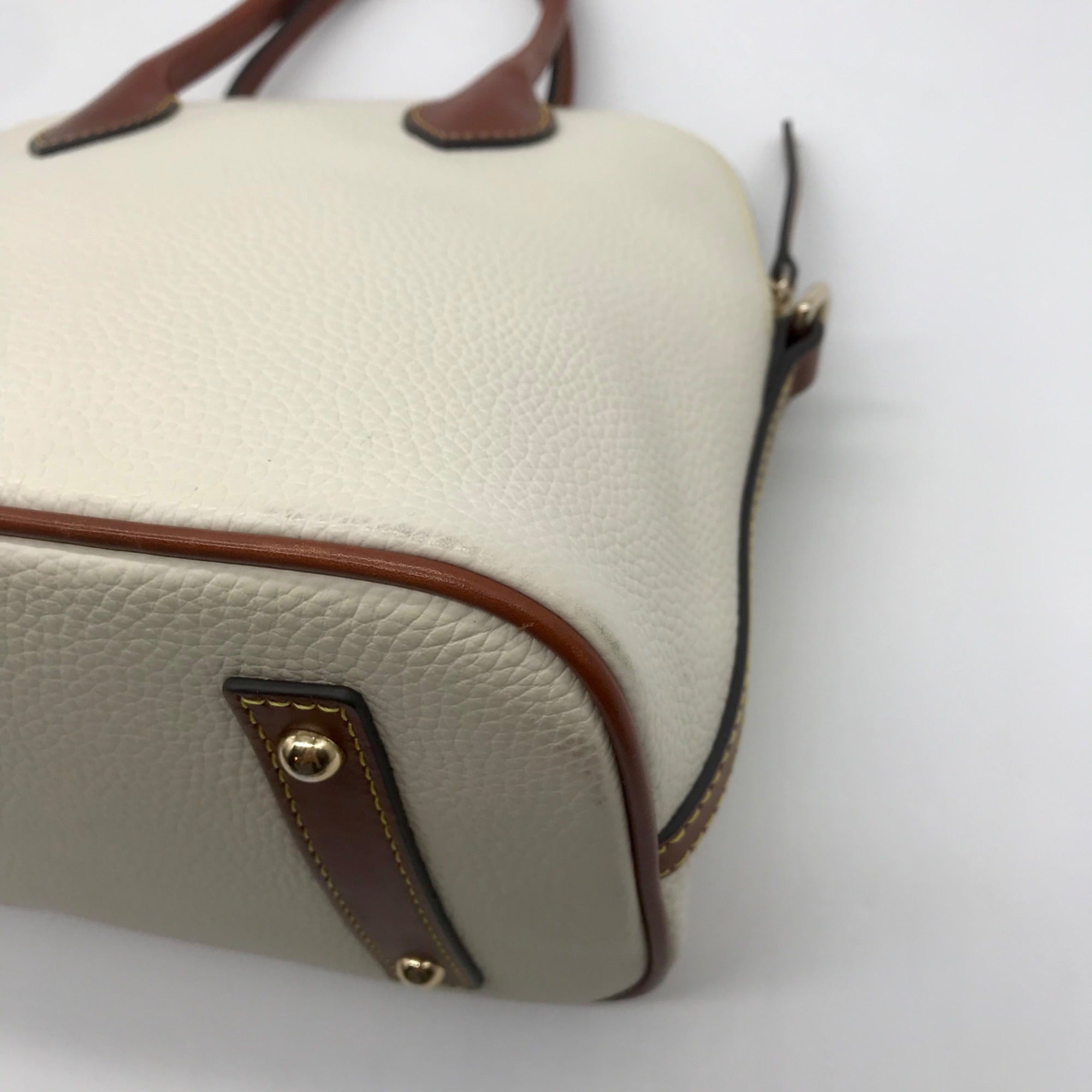 Dooney &amp; Bourke Cream Pebbled Leather Dome Satchel