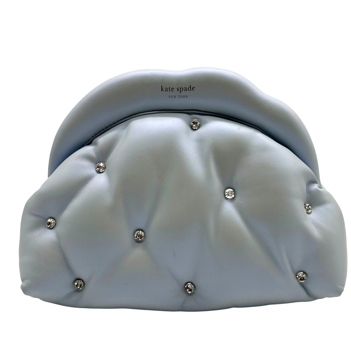 Kate Spade Light Blue Pearlized Leather Quilted Cloud Crossbody Clutch