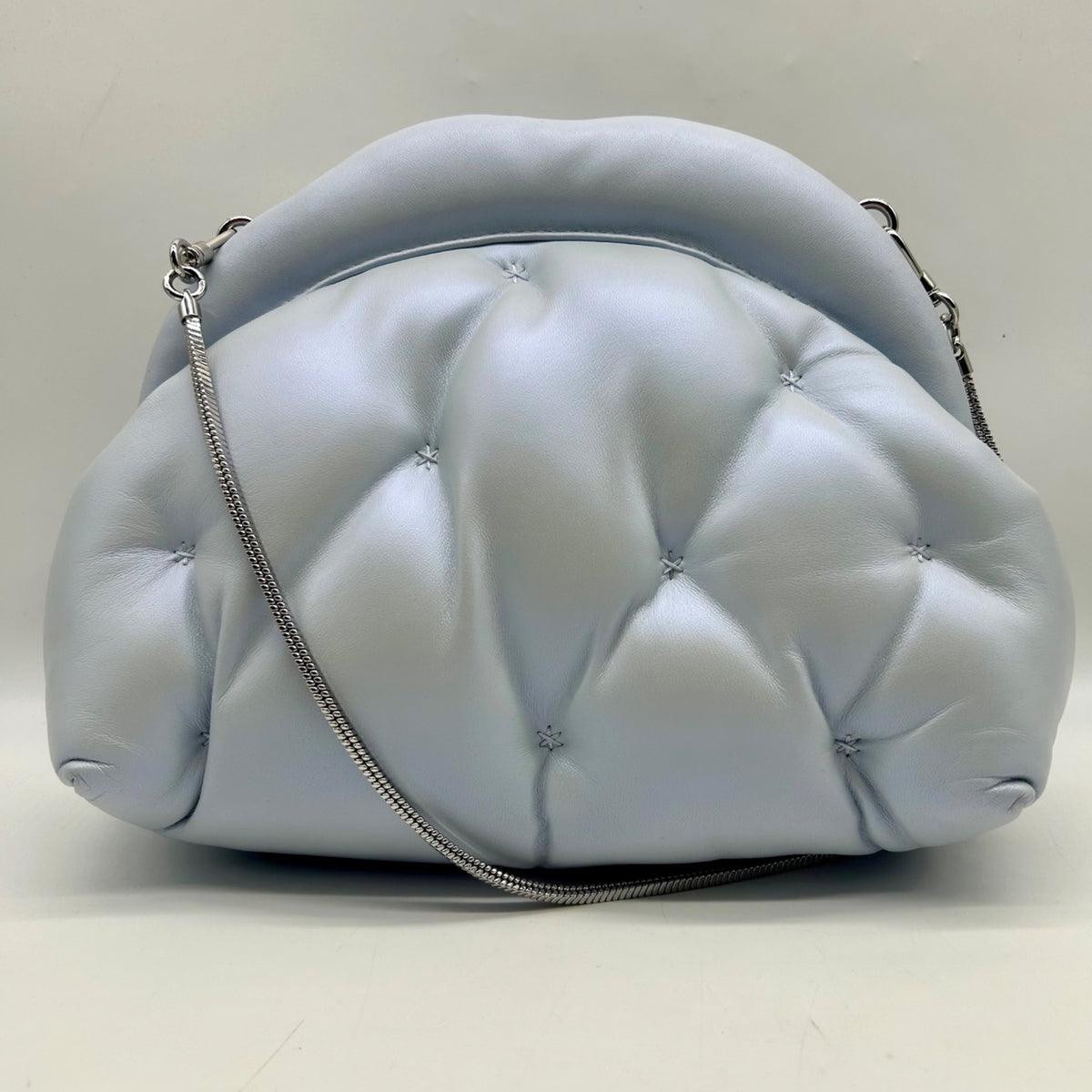 Kate Spade Light Blue Pearlized Leather Quilted Cloud Crossbody Clutch
