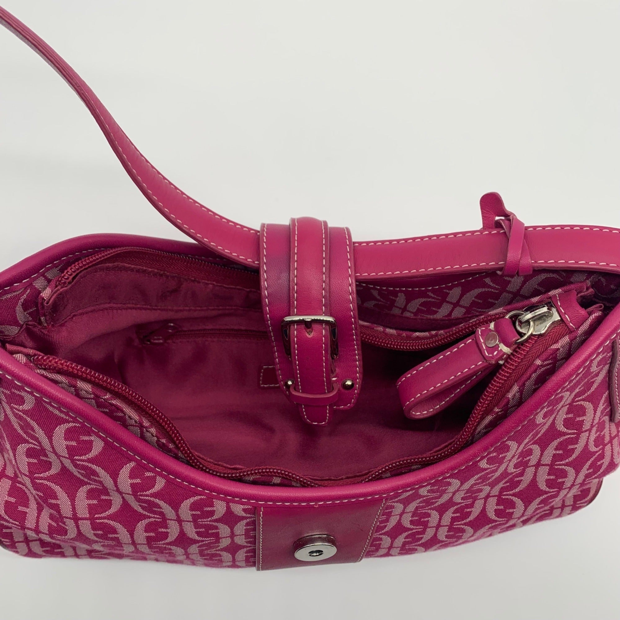 Fossil Pink Monogram Jacquard Triple Compartment Shoulder Bag