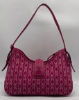 Fossil Pink Monogram Jacquard Triple Compartment Shoulder Bag