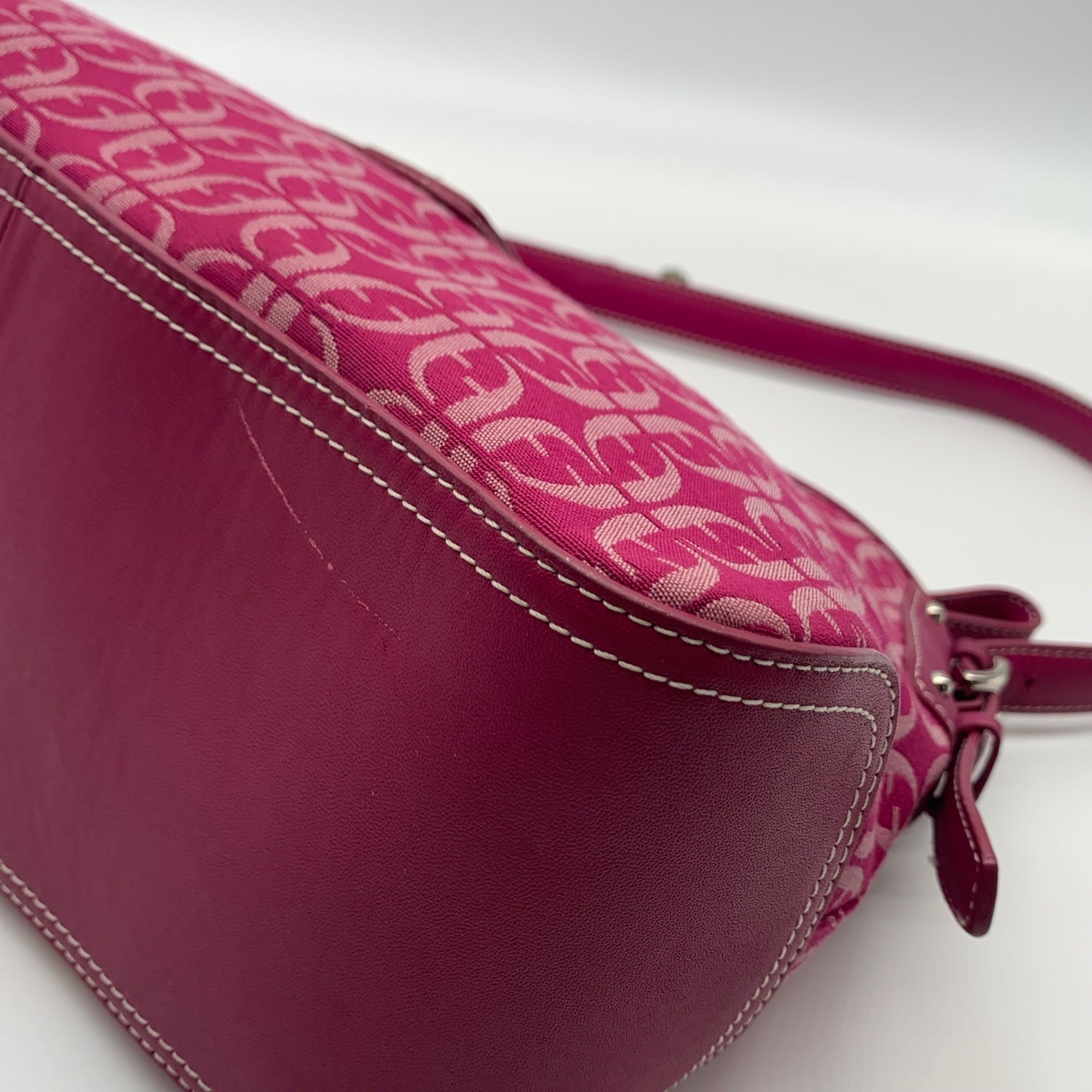 Fossil Pink Monogram Jacquard Triple Compartment Shoulder Bag