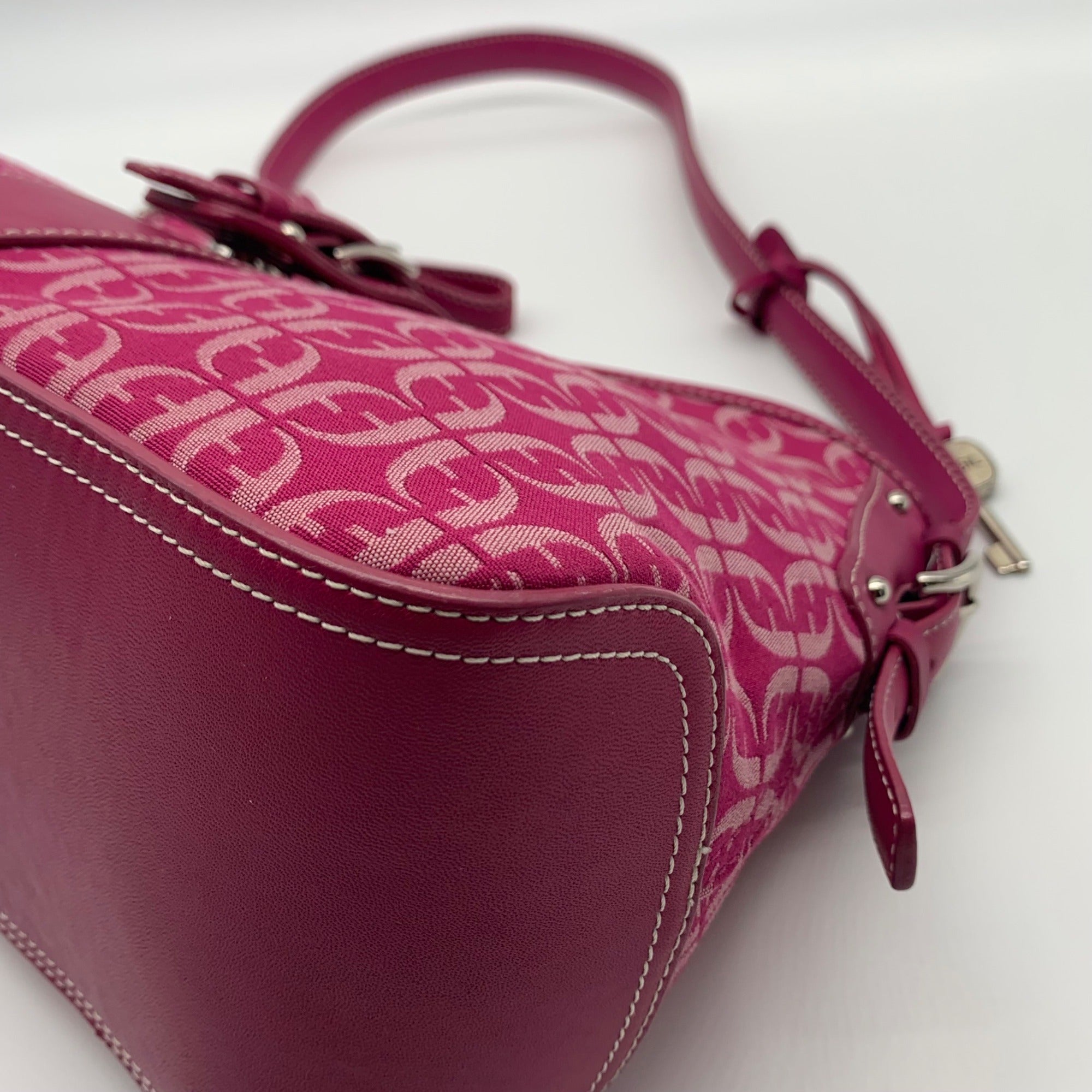 Fossil Pink Monogram Jacquard Triple Compartment Shoulder Bag