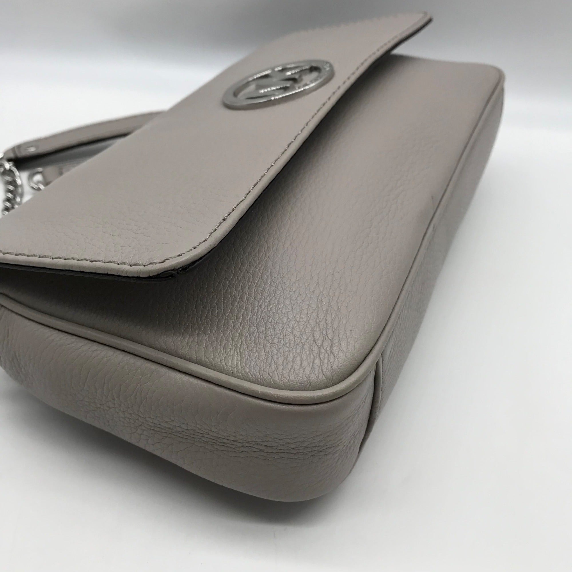 Michael Kors Gray Leather Fulton Shoulder Flap Crossbody Bag