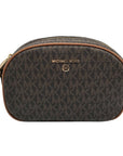 Michael Kors Brown Monogram Coated Canvas Jet Set Oval Crossbody