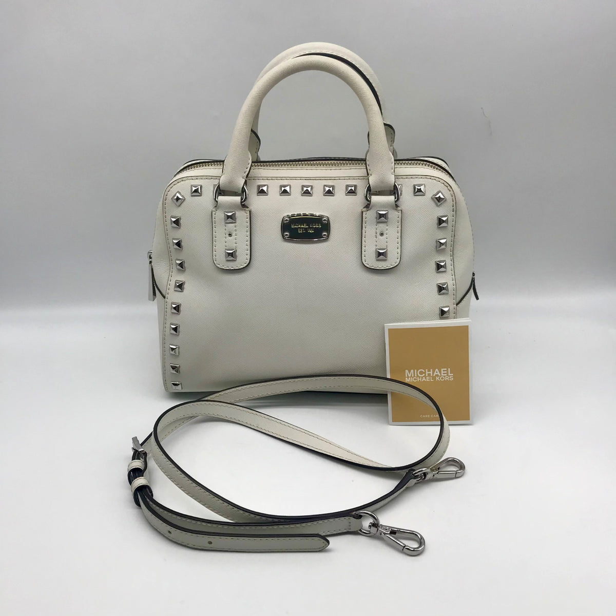 Michael Kors White Saffiano Leather Studded Satchel