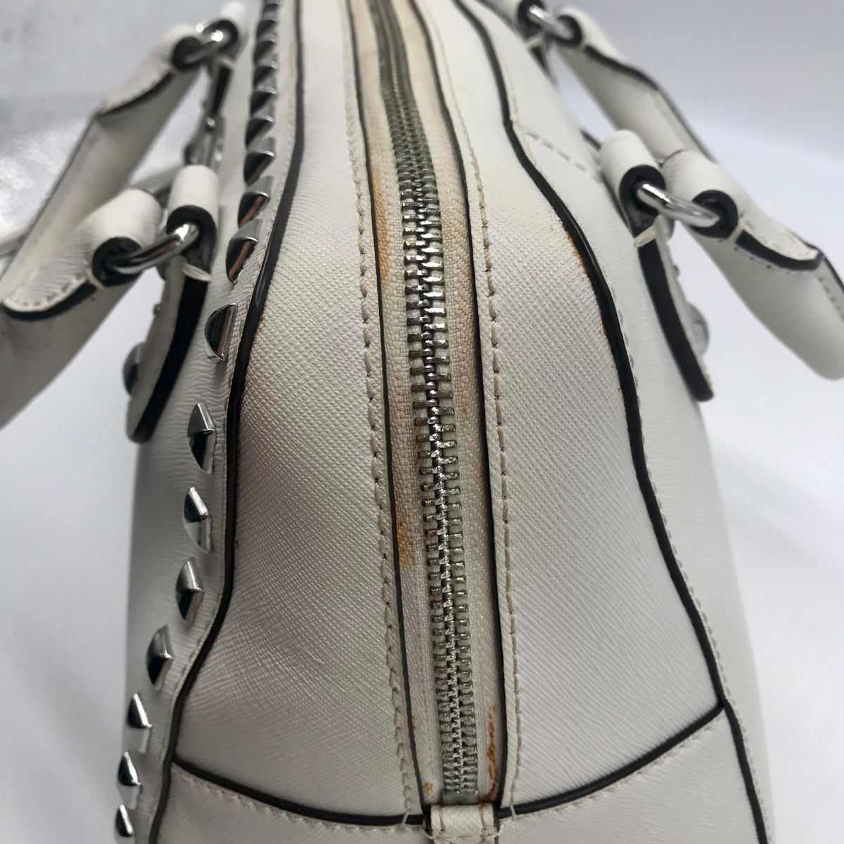 Michael Kors White Saffiano Leather Studded Satchel