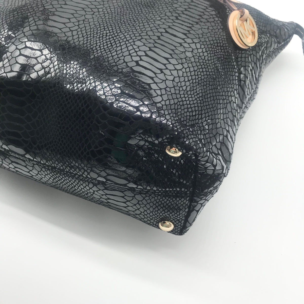 Michael Kors Black Snake Embossed Leather Shoulder Bag