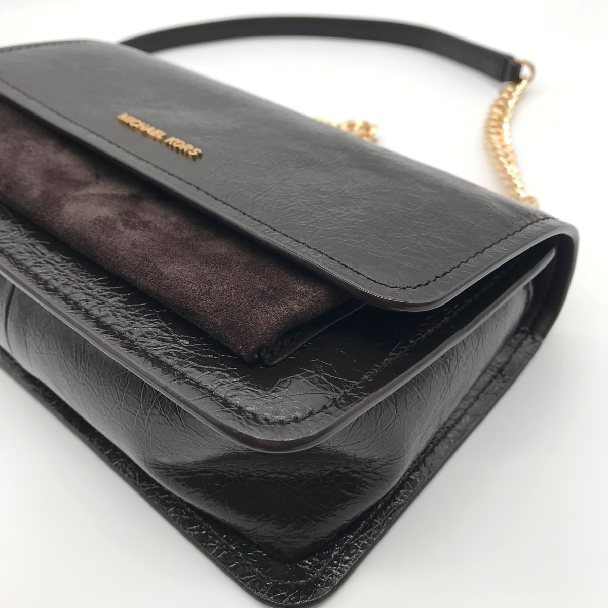 Michael Kors Chocolate Suede &amp; Leather Claire Shoulder Bag