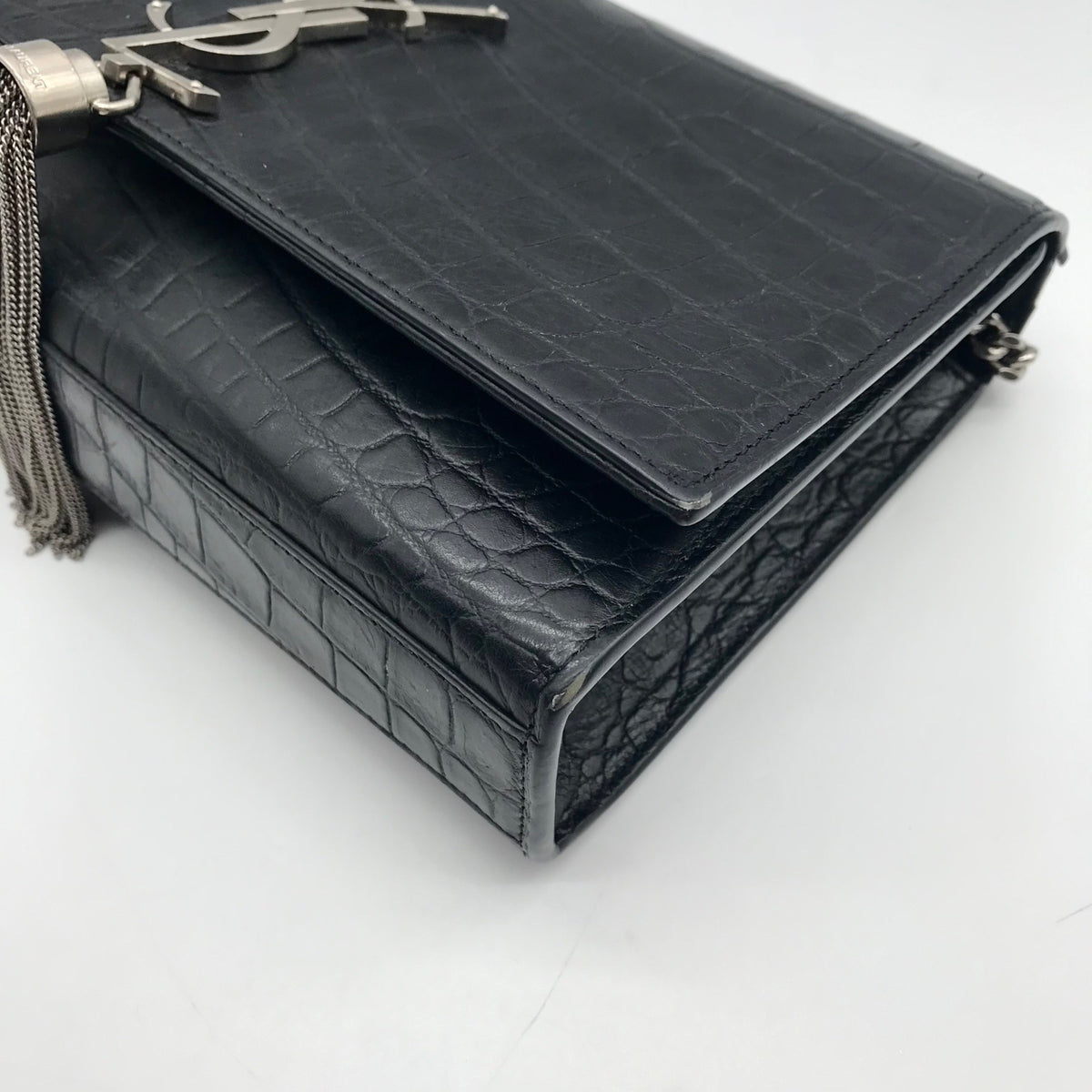 Yves Saint Laurent Black Croc Embossed Leather Kate Shoulder Bag