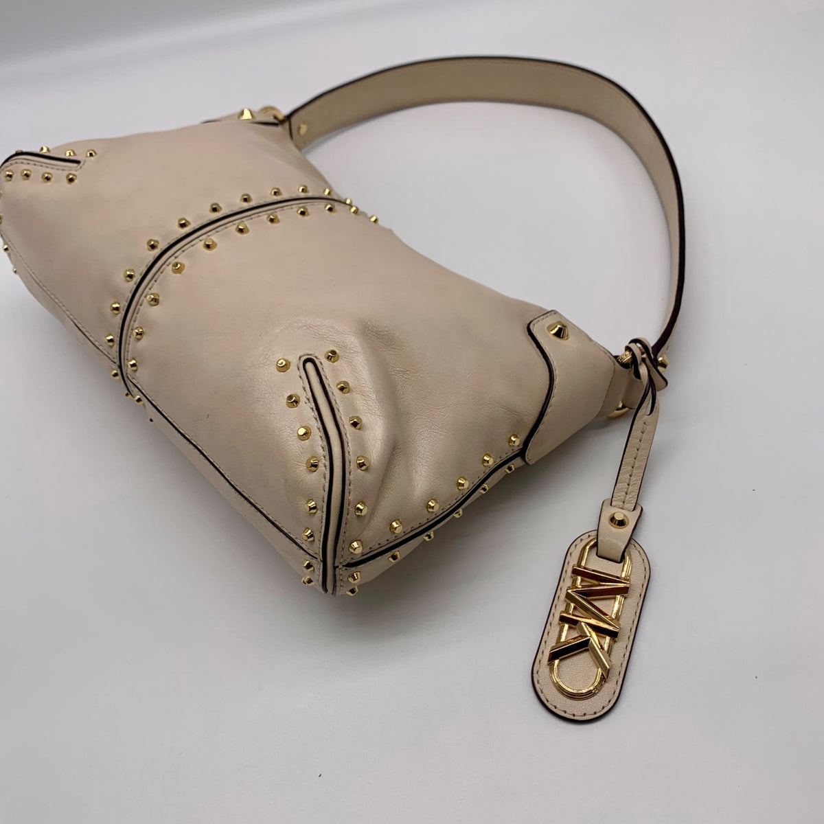 Michael Kors Ivory White Studded Leather Astor Pouchette