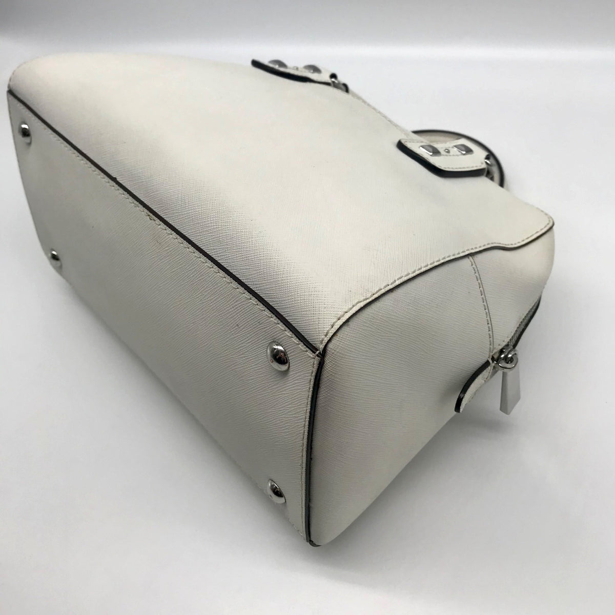 Michael Kors White Saffiano Leather Studded Satchel