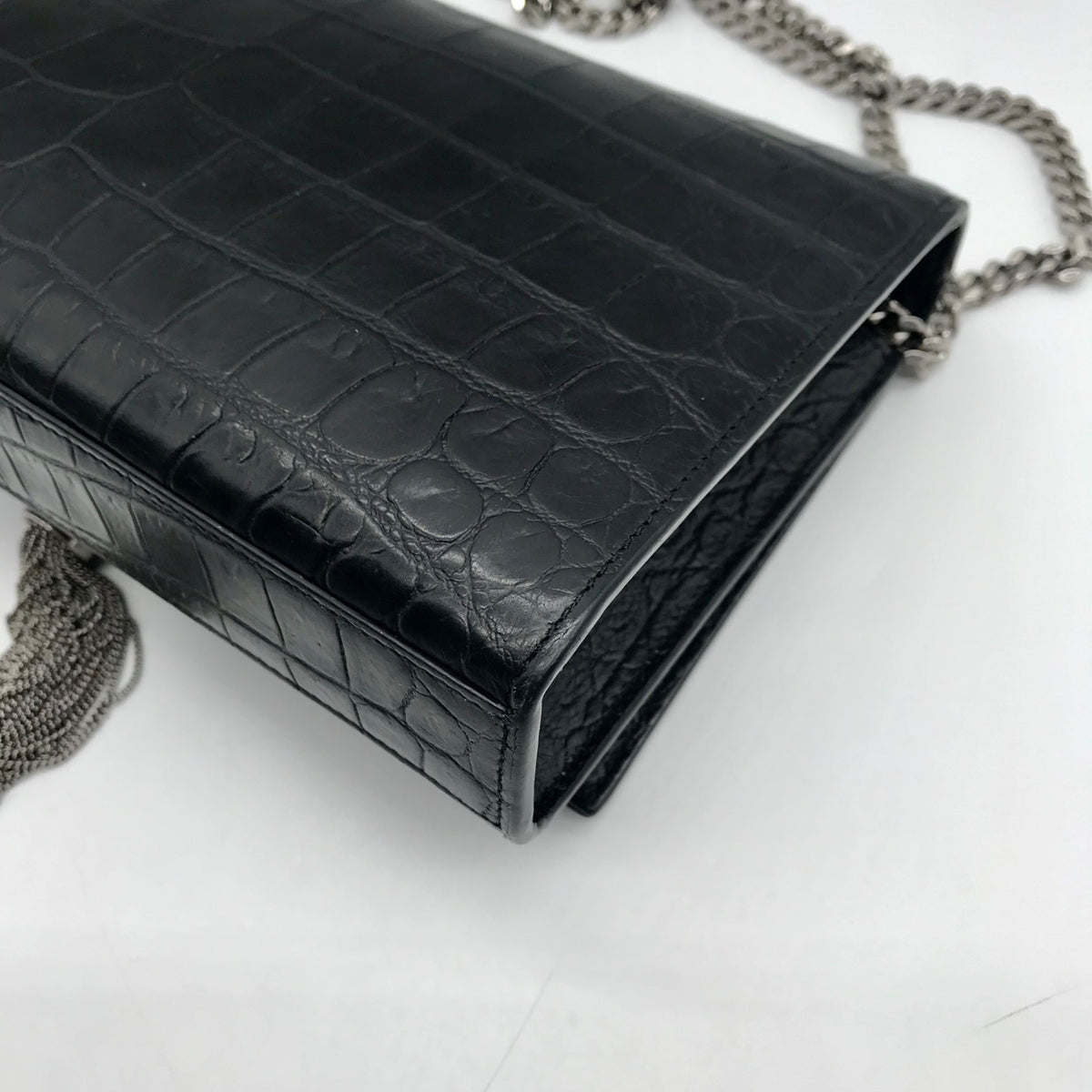 Yves Saint Laurent Black Croc Embossed Leather Kate Shoulder Bag