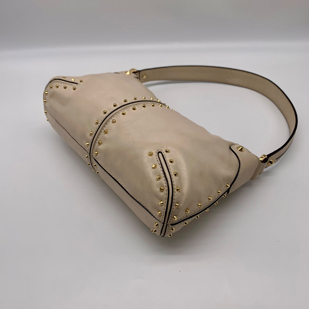 Michael Kors Ivory White Studded Leather Astor Pouchette