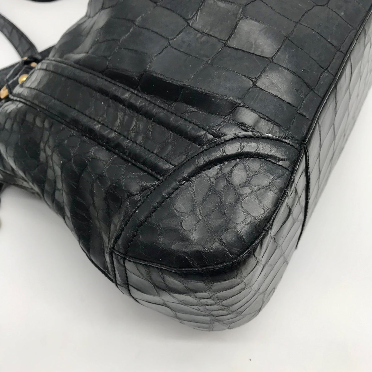 Brahmin Black Selma Croc Embossed Leather Shoulder Bag