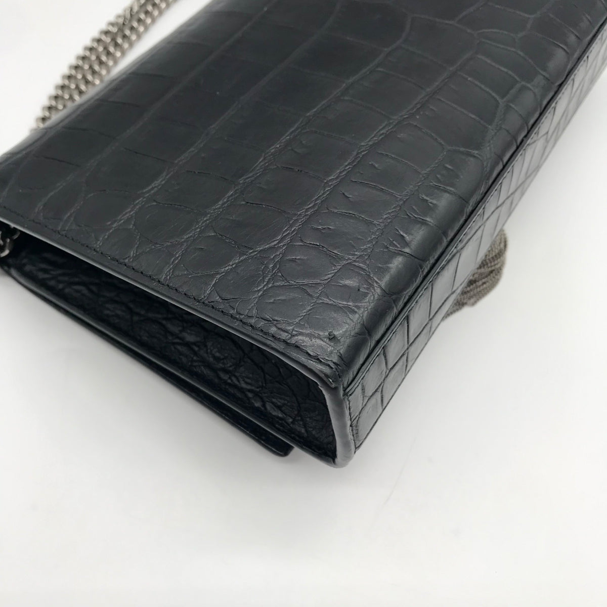 Yves Saint Laurent Black Croc Embossed Leather Kate Shoulder Bag