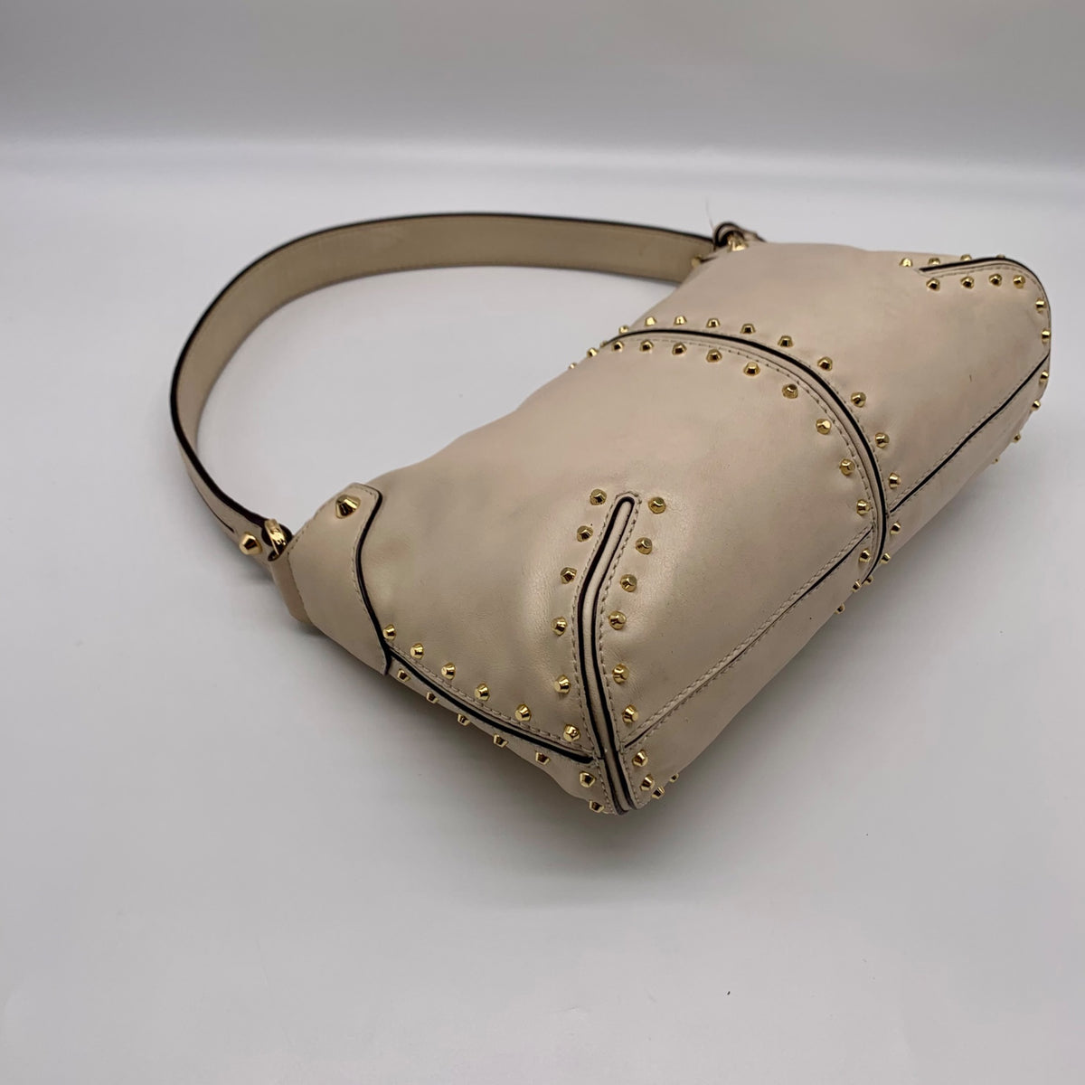 Michael Kors Ivory White Studded Leather Astor Pouchette