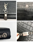 Yves Saint Laurent Black Croc Embossed Leather Kate Shoulder Bag