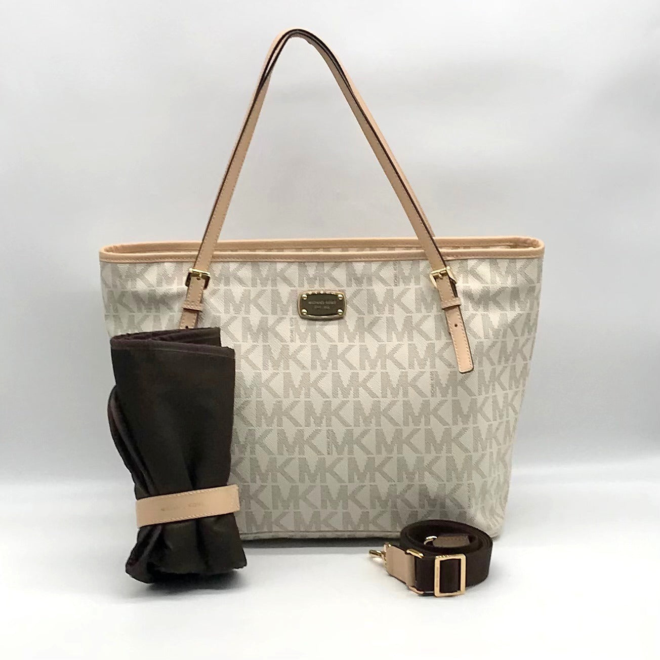 Michael Kors Vanilla Monogram Canvas Jet Set Travel Tote Bag