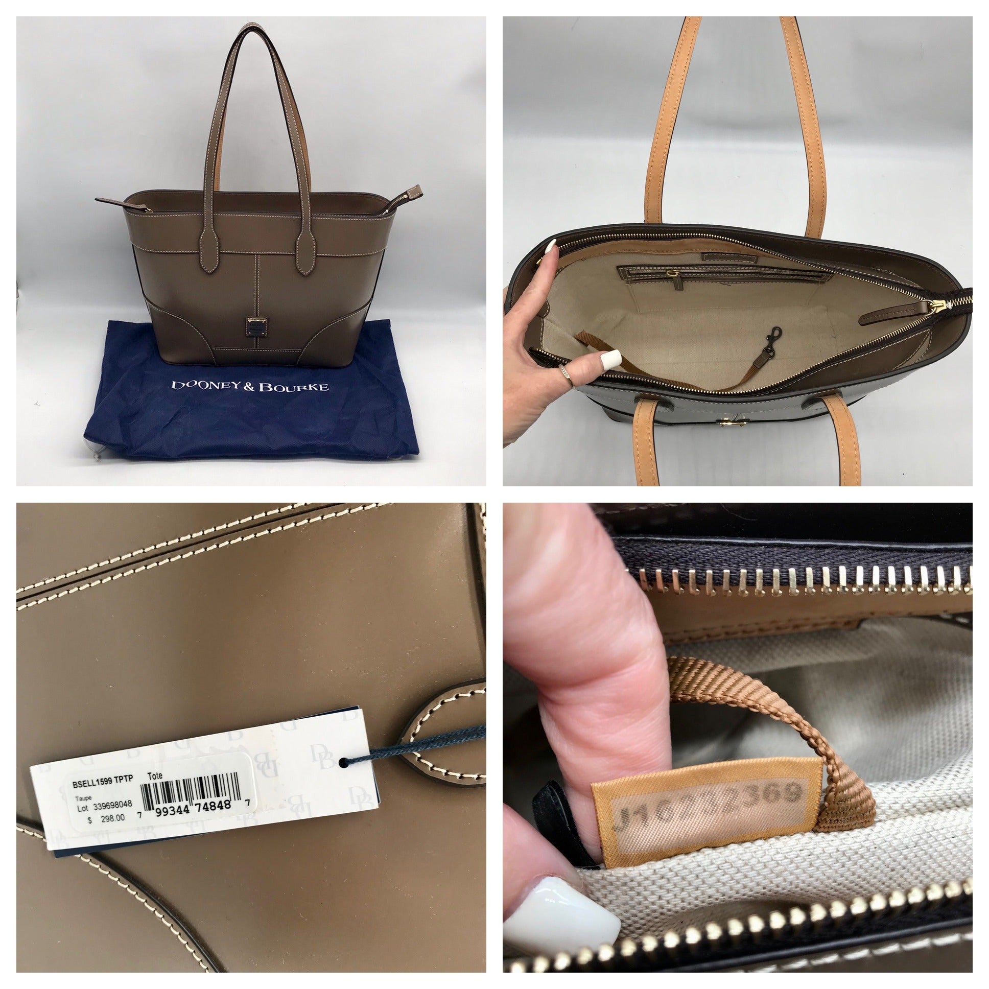 Dooney &amp; Bourke Taupe Leather Selleria Tote Bag
