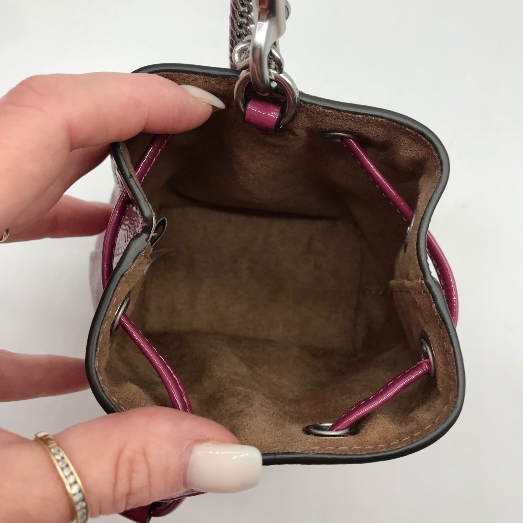 Coach Purple Patent Leather Crinkle Drawstring Wristlet